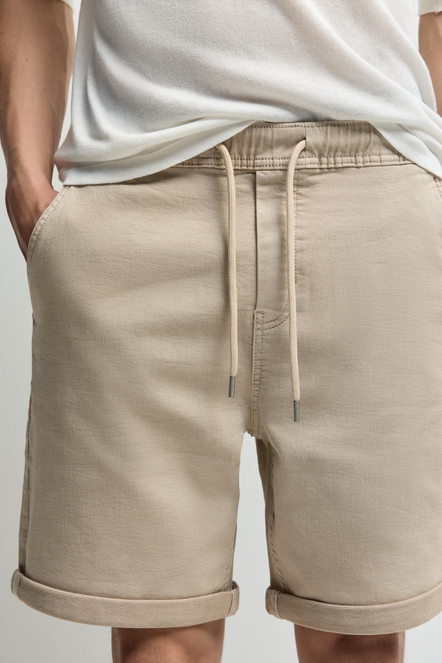 Denim jogger Bermuda shorts — MEDIUM BEIGE