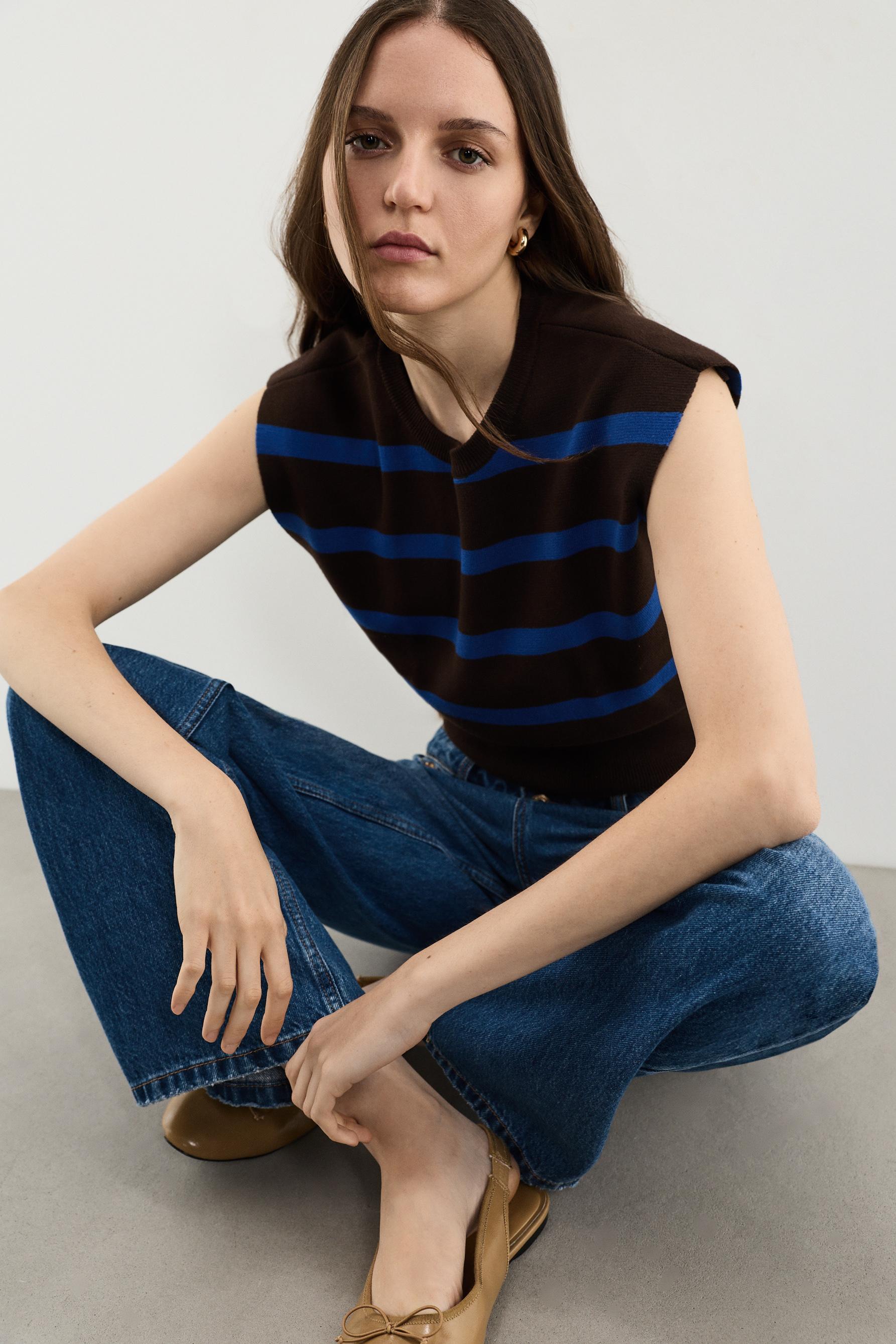 Voluminous top — BROWN/BLUE