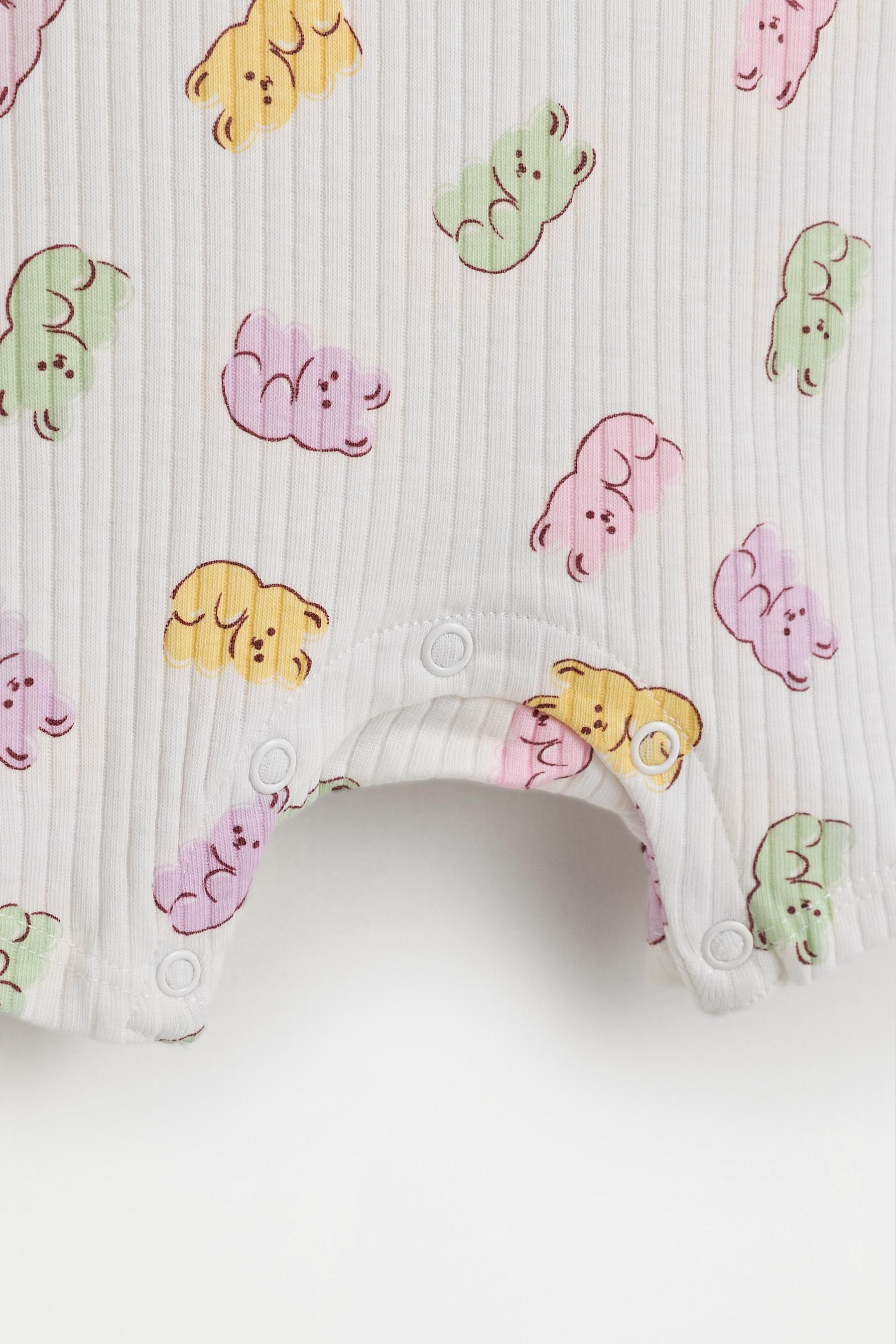 Ribbed bear print sleepsuit — OFF WHITE (alternate view)