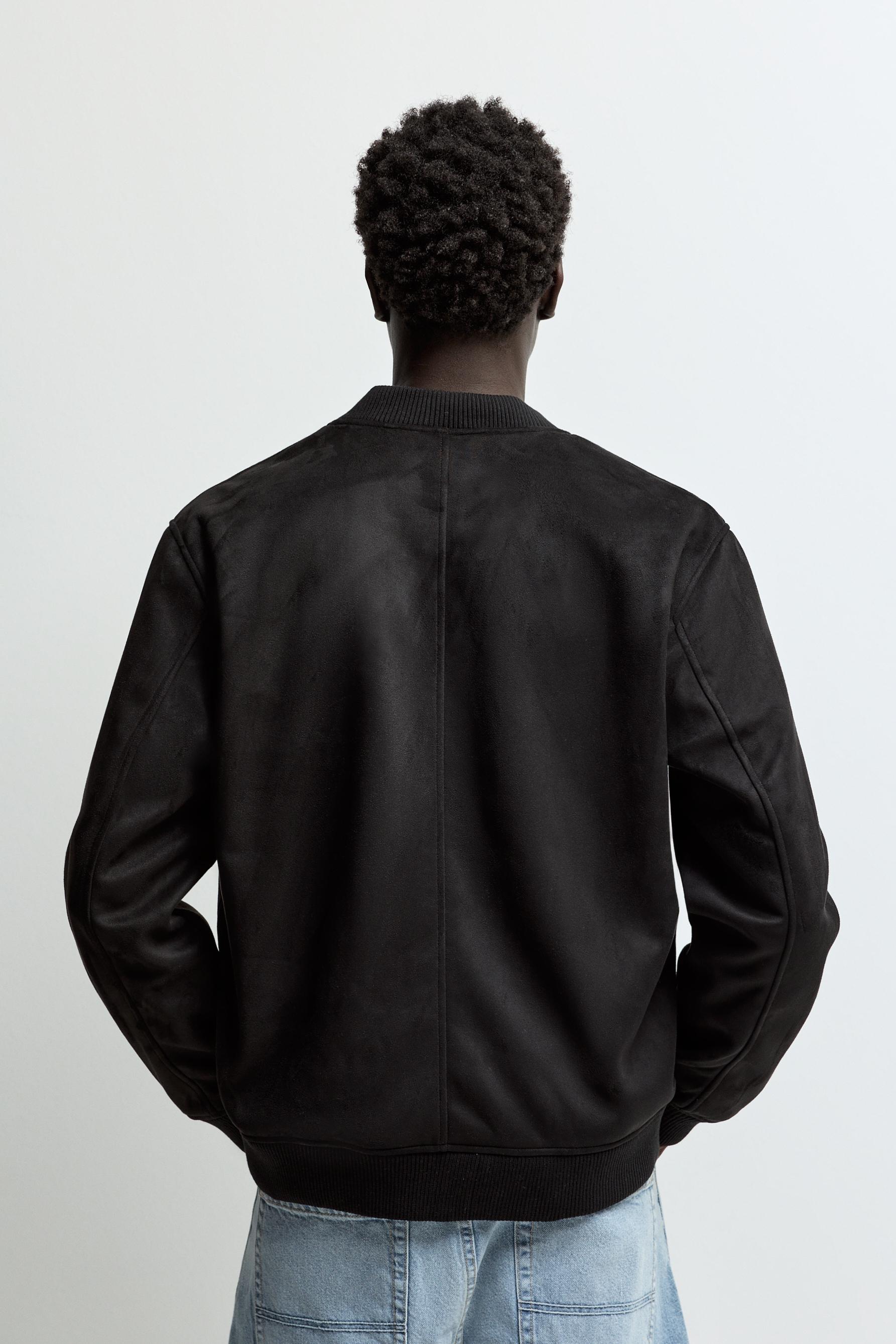 Faux suede bomber jacket — BLACK