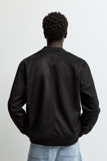 Faux suede bomber jacket — BLACK 4