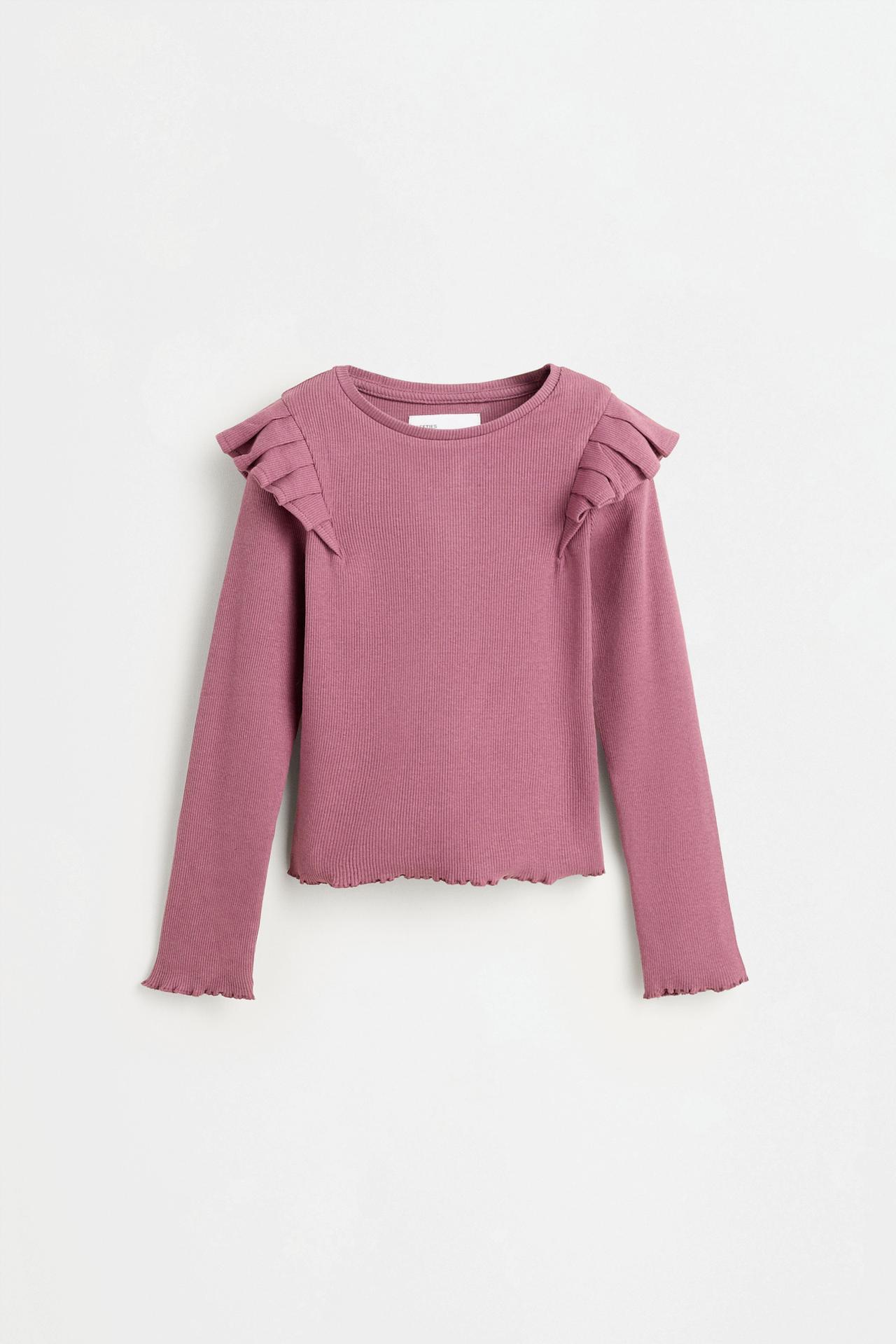 Ribbed Ruffle T-shirt — DARK PLUM