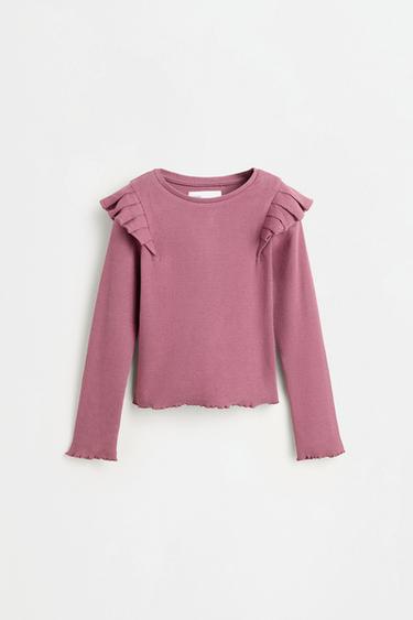 Ribbed Ruffle T-shirt — DARK PLUM 1