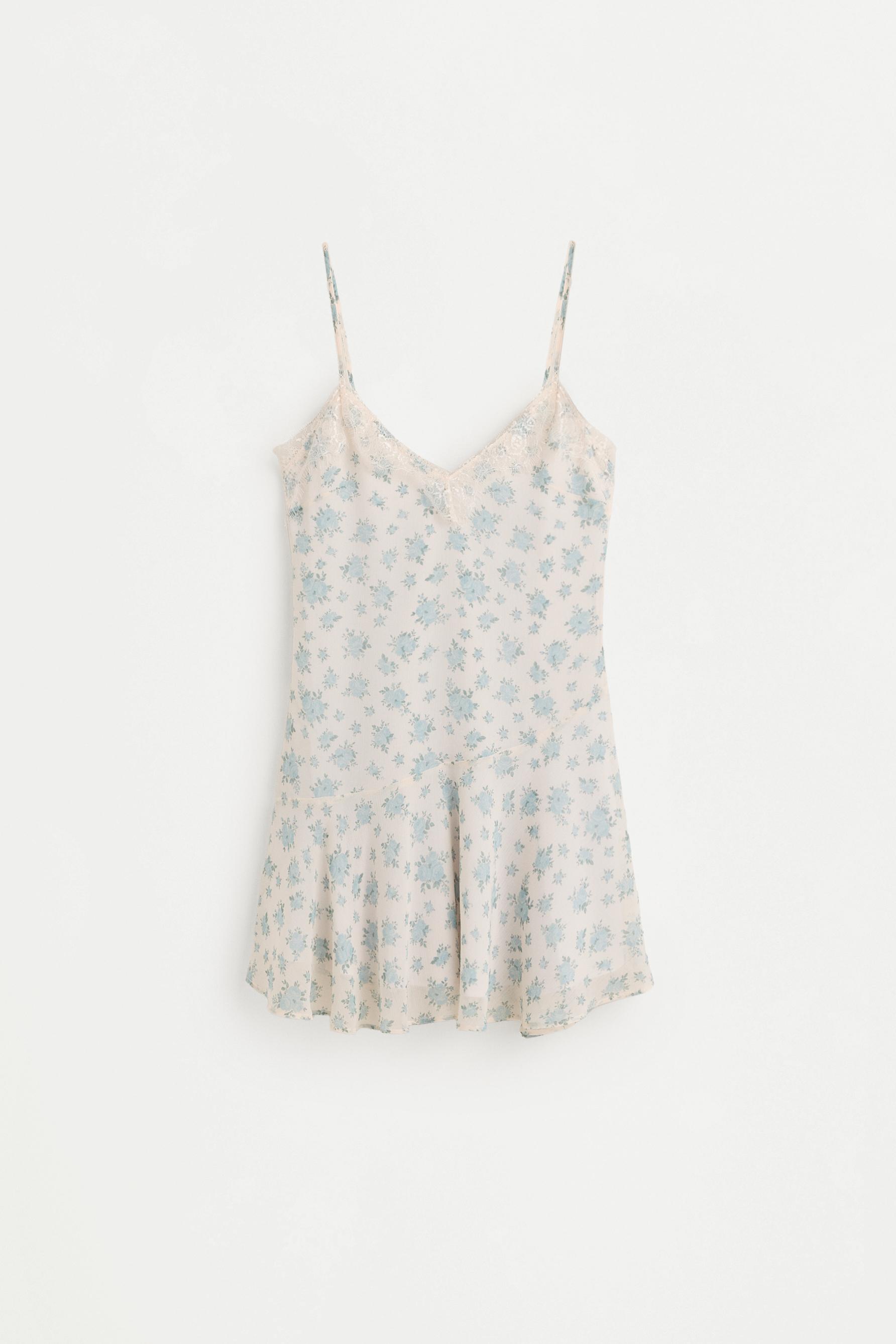 Short floral dress with lace detail — WHITE/TURQUOISE