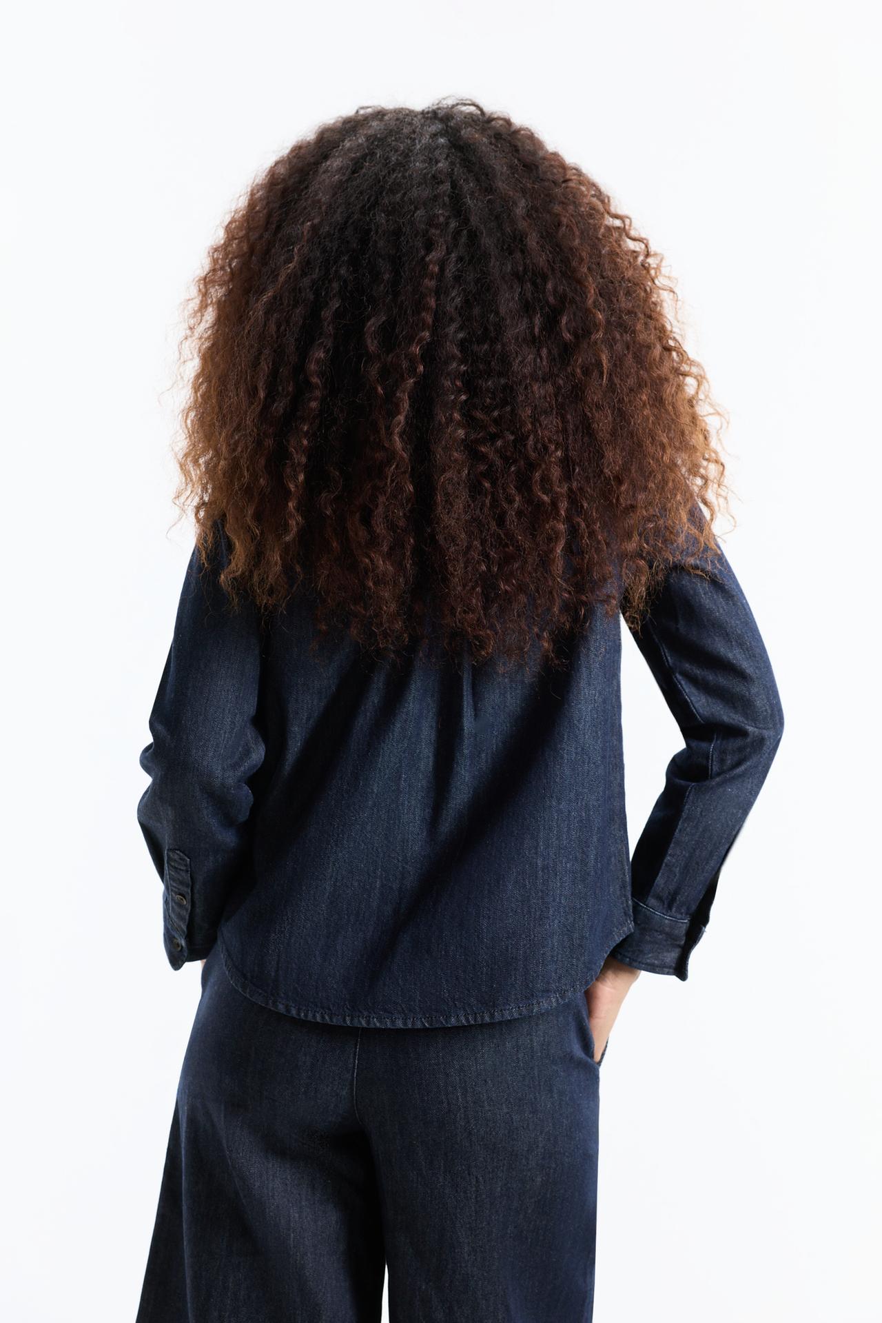 Denim shirt with tie — NAVY