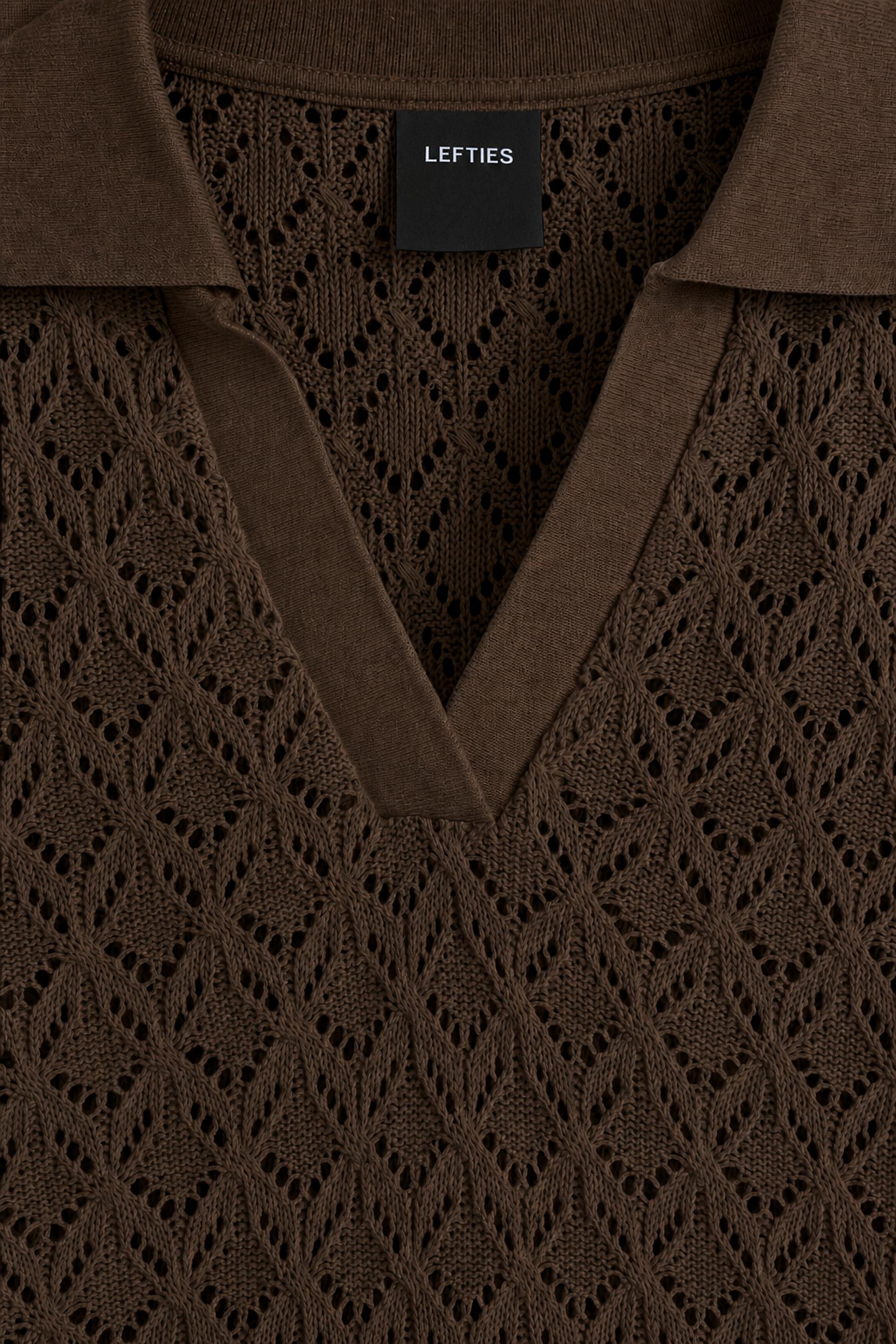 Crochet-effect polo shirt — BROWN