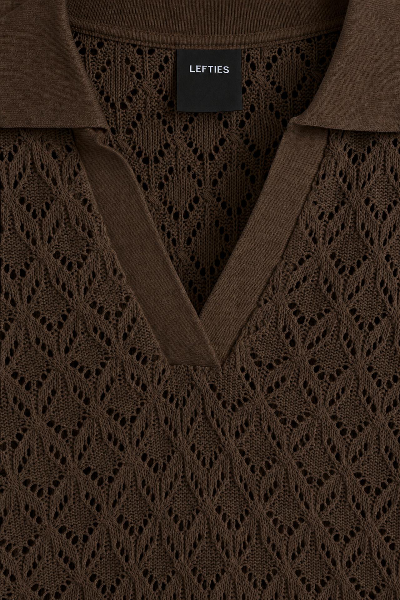 Crochet-effect polo shirt — BROWN