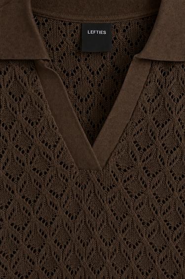 Crochet-effect polo shirt — BROWN 7