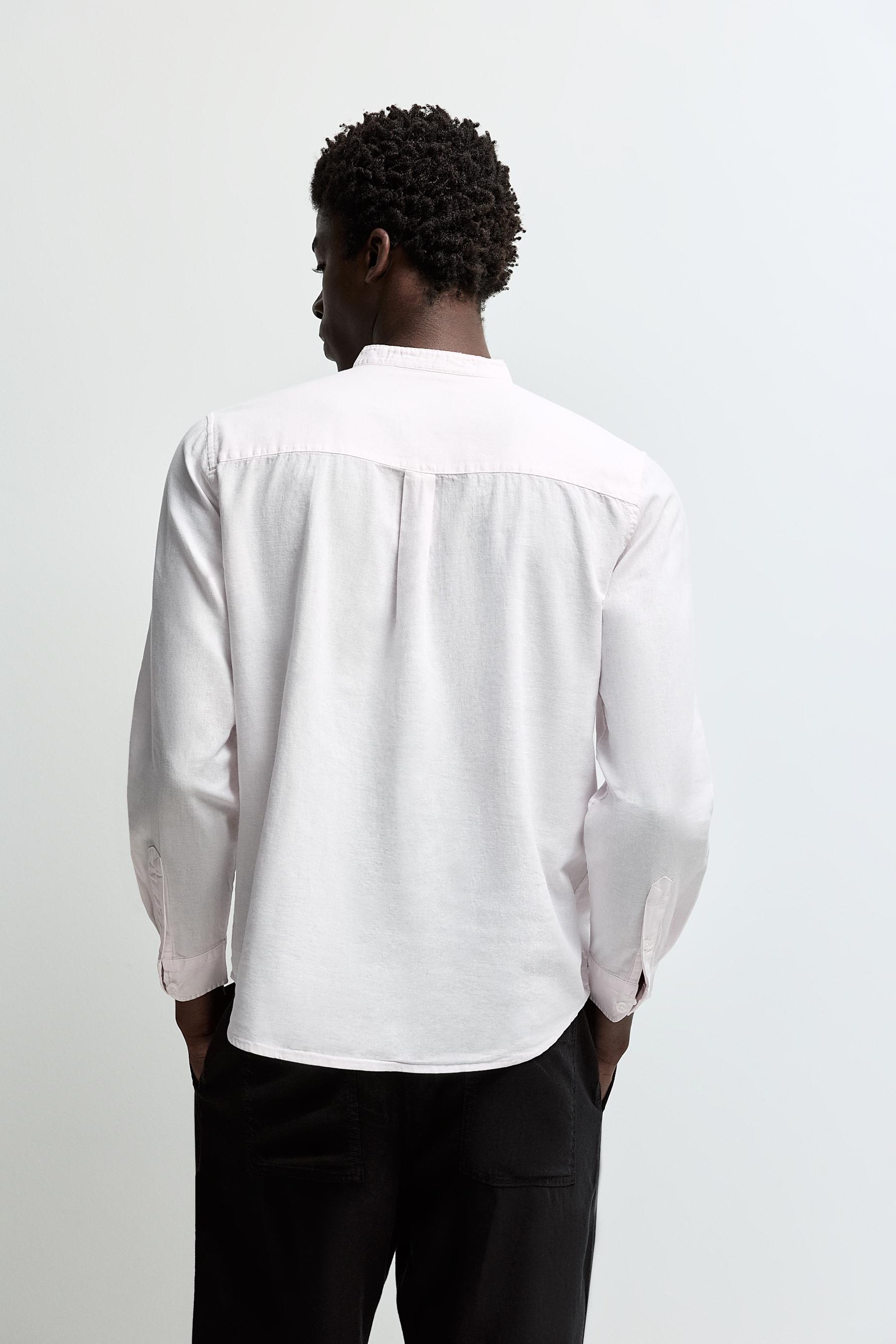 Linen and cotton stand collar shirt — NEON PINK
