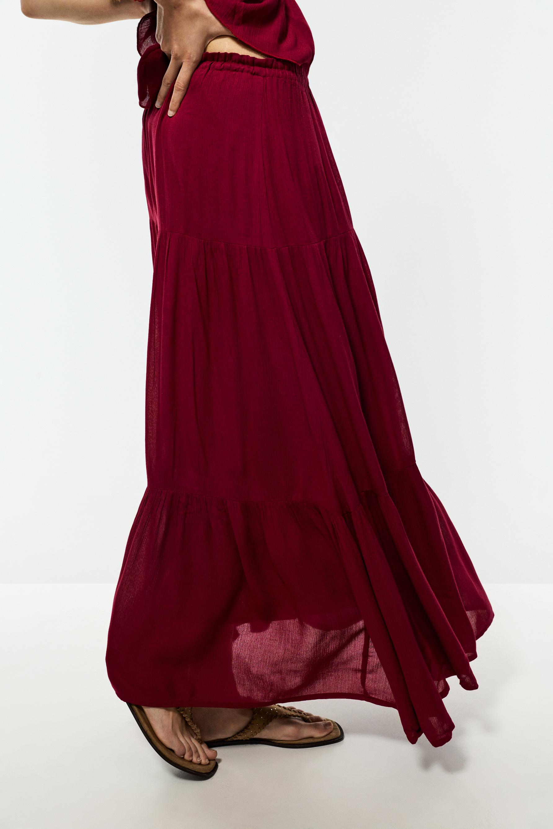 Basic textured midi skirt — MAROON