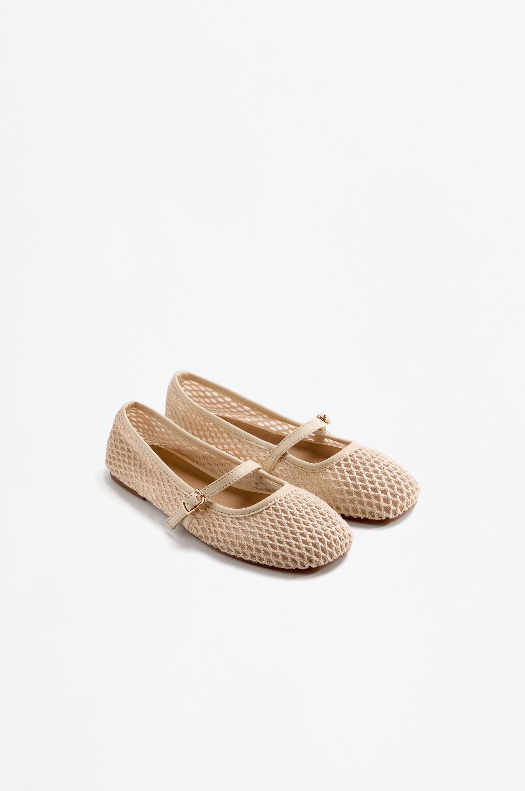MESH BALLET FLATS — ECRU