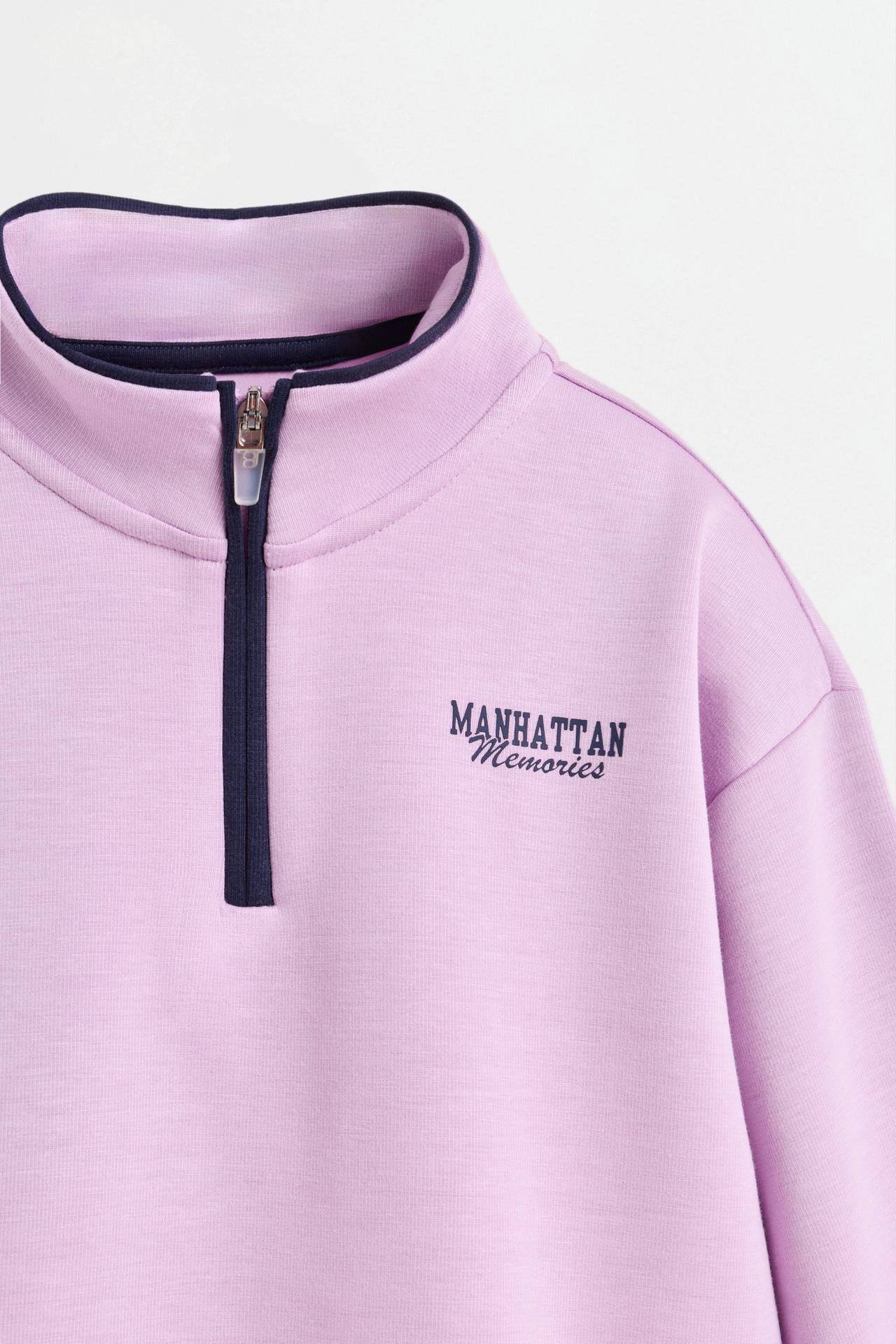 Rib-trim suede zip sweatshirt — MAUVE