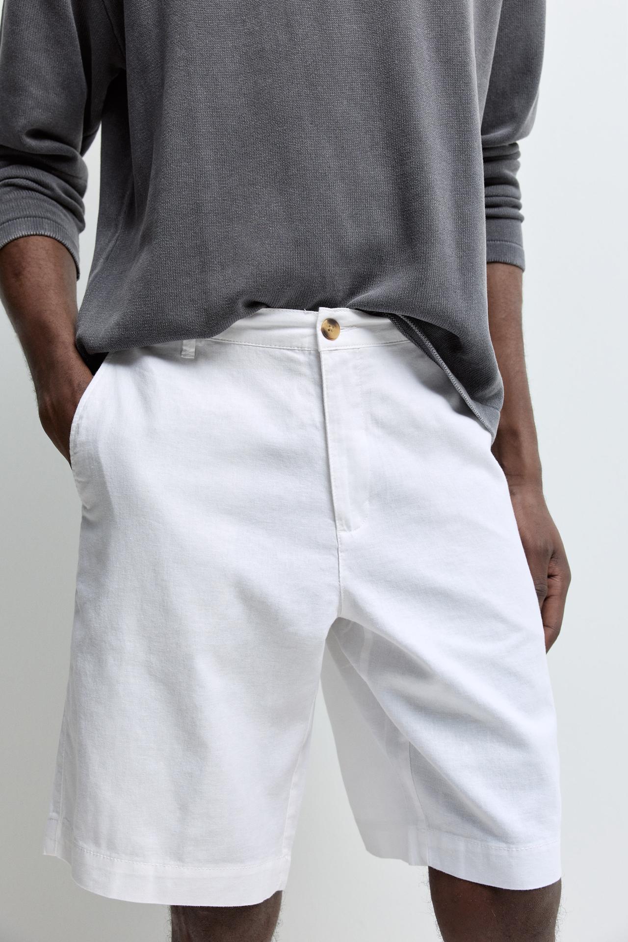 Cotton-linen chino Bermuda shorts — WHITE