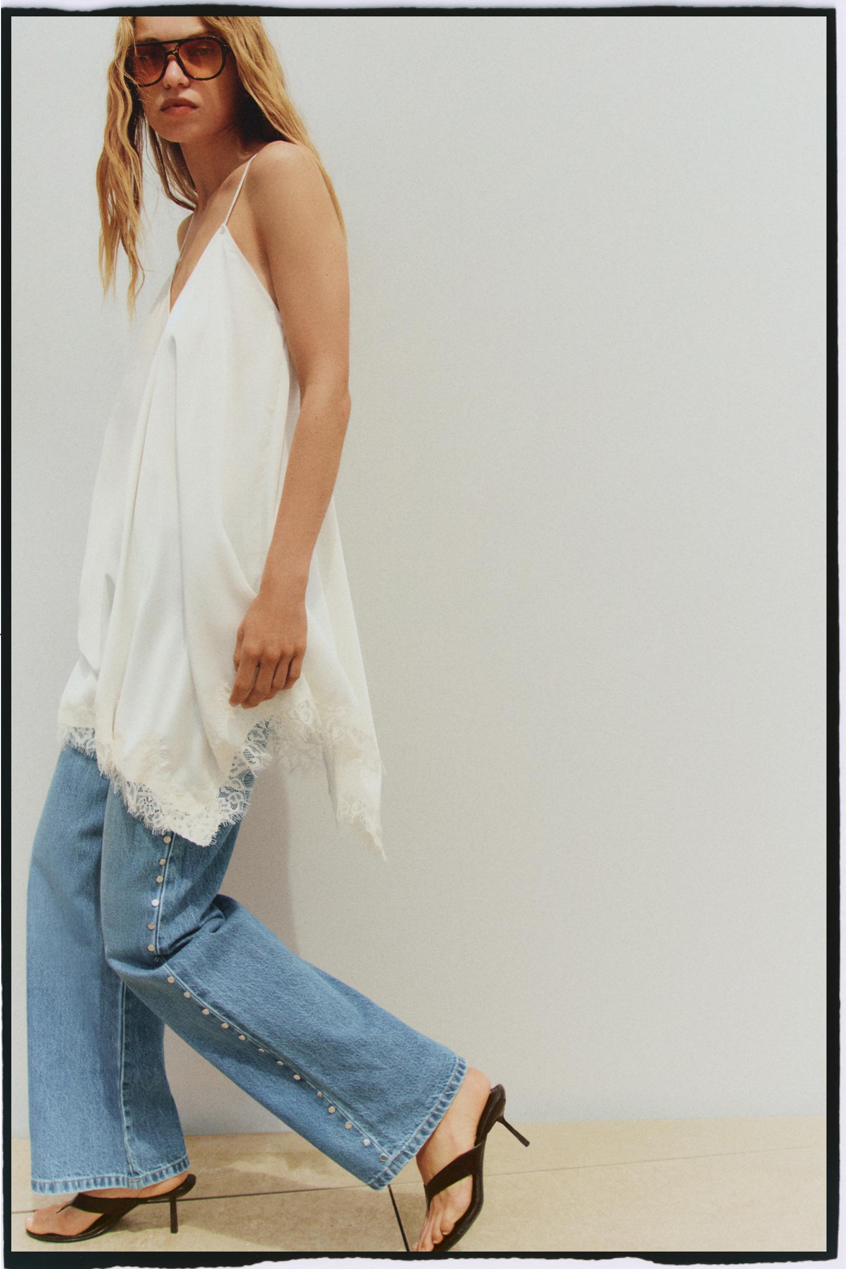 Wide-leg stud jeans — PALE INDIGO