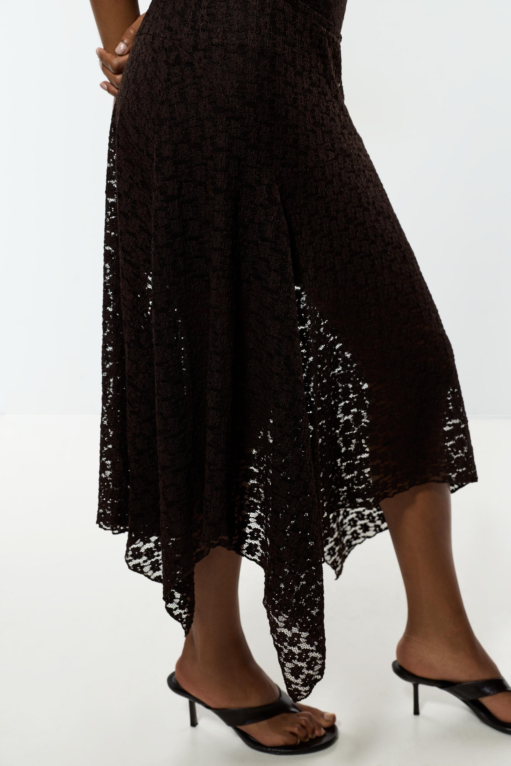 Lace midi skirt — CHOCOLATE