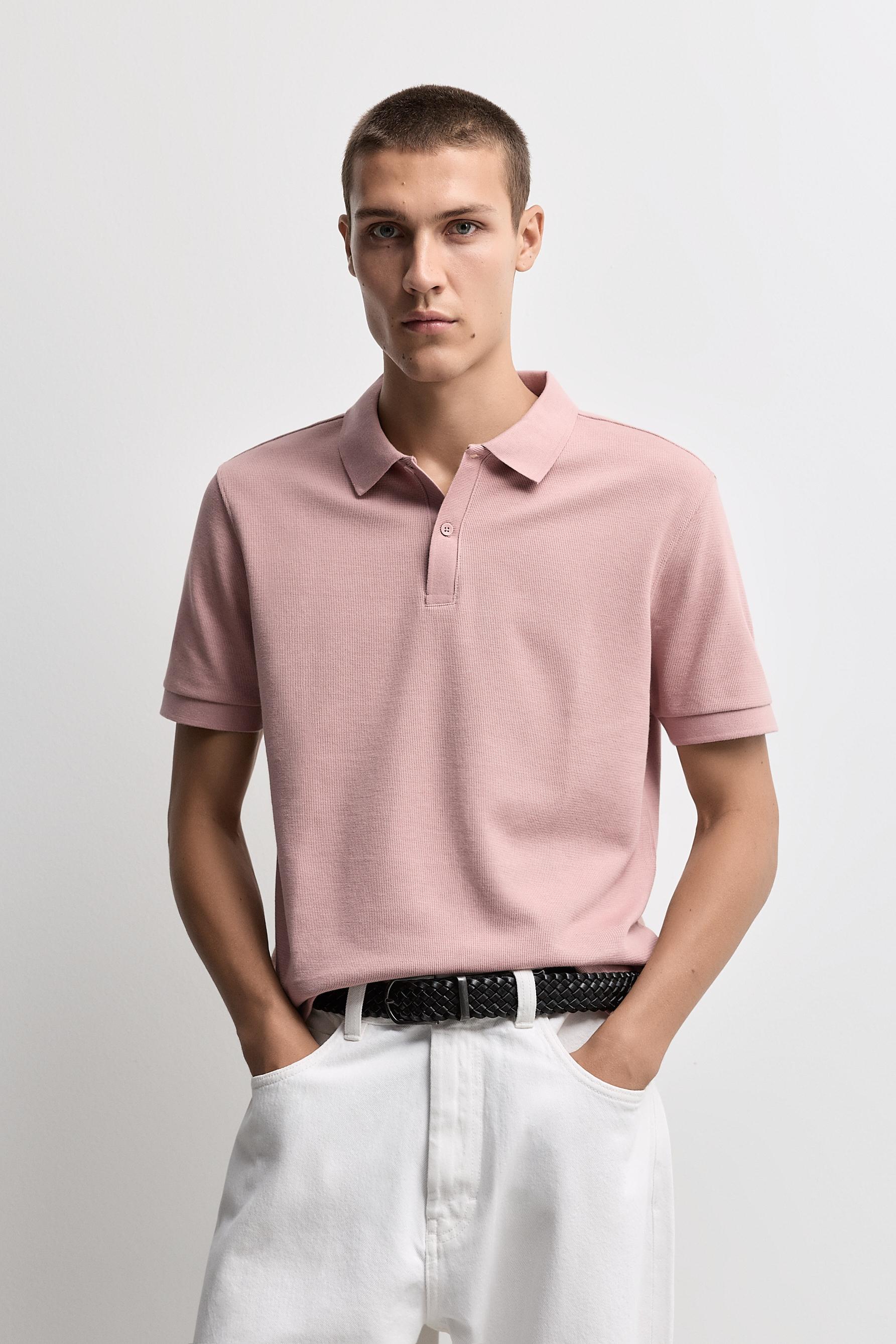 Basic textured polo shirt — PINK