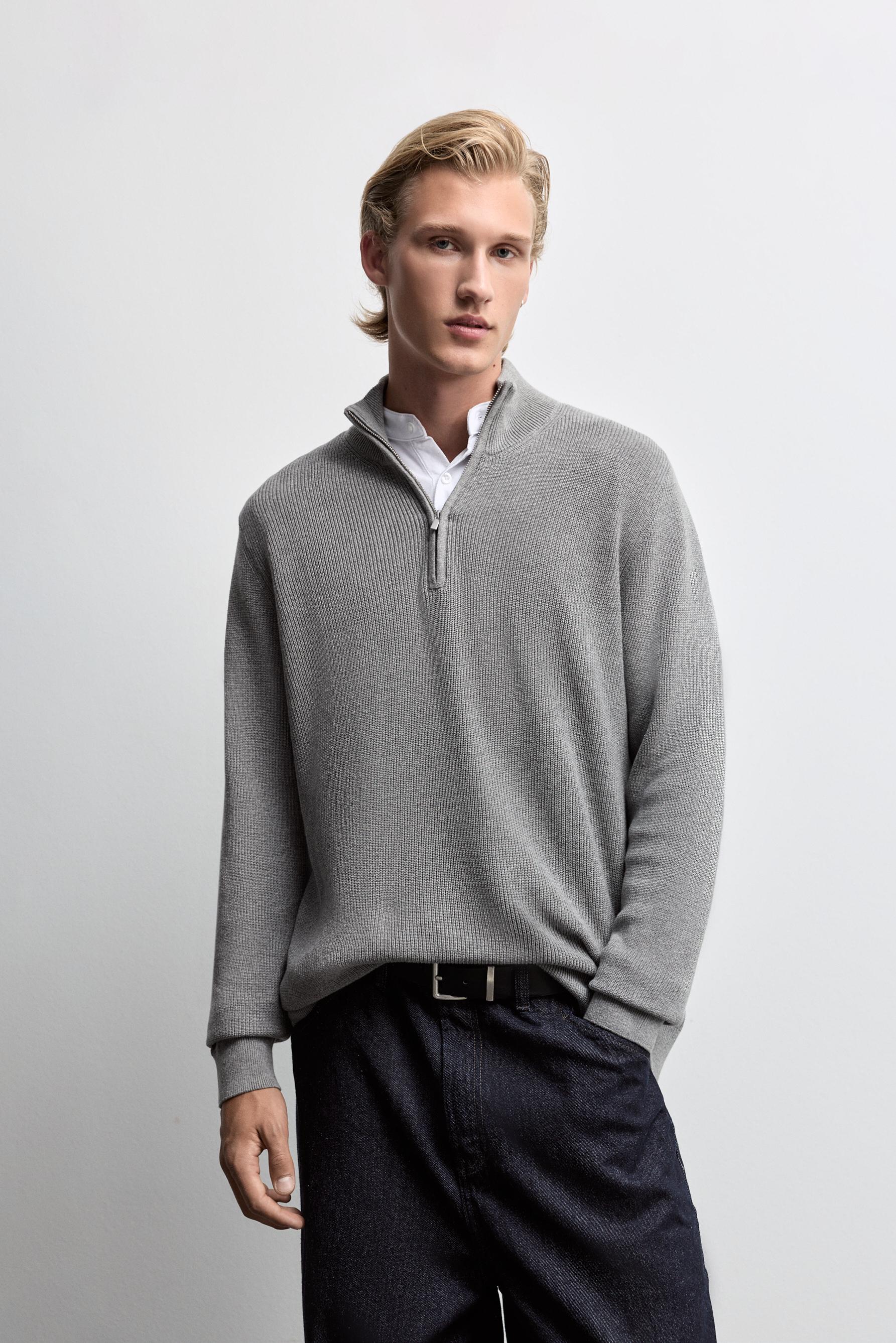 Textured zip-up sweater — GREY MARL