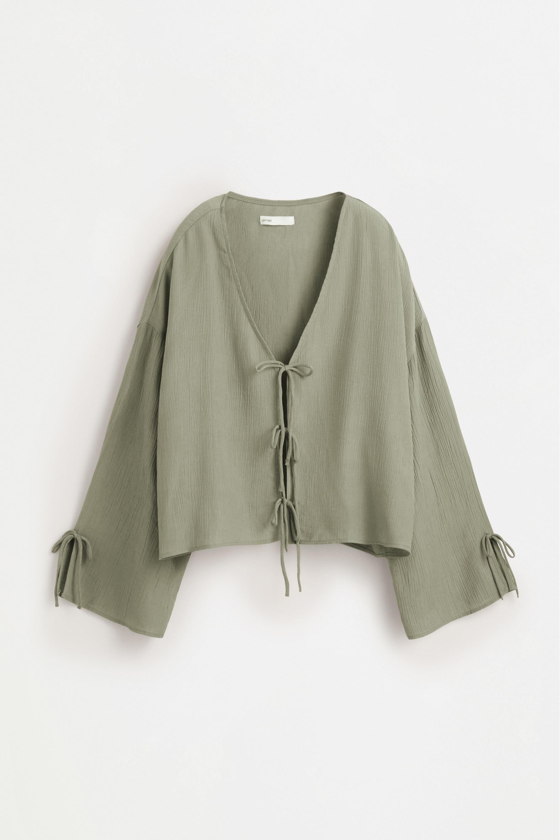 Textured tie-front shirt — PALE KHAKI