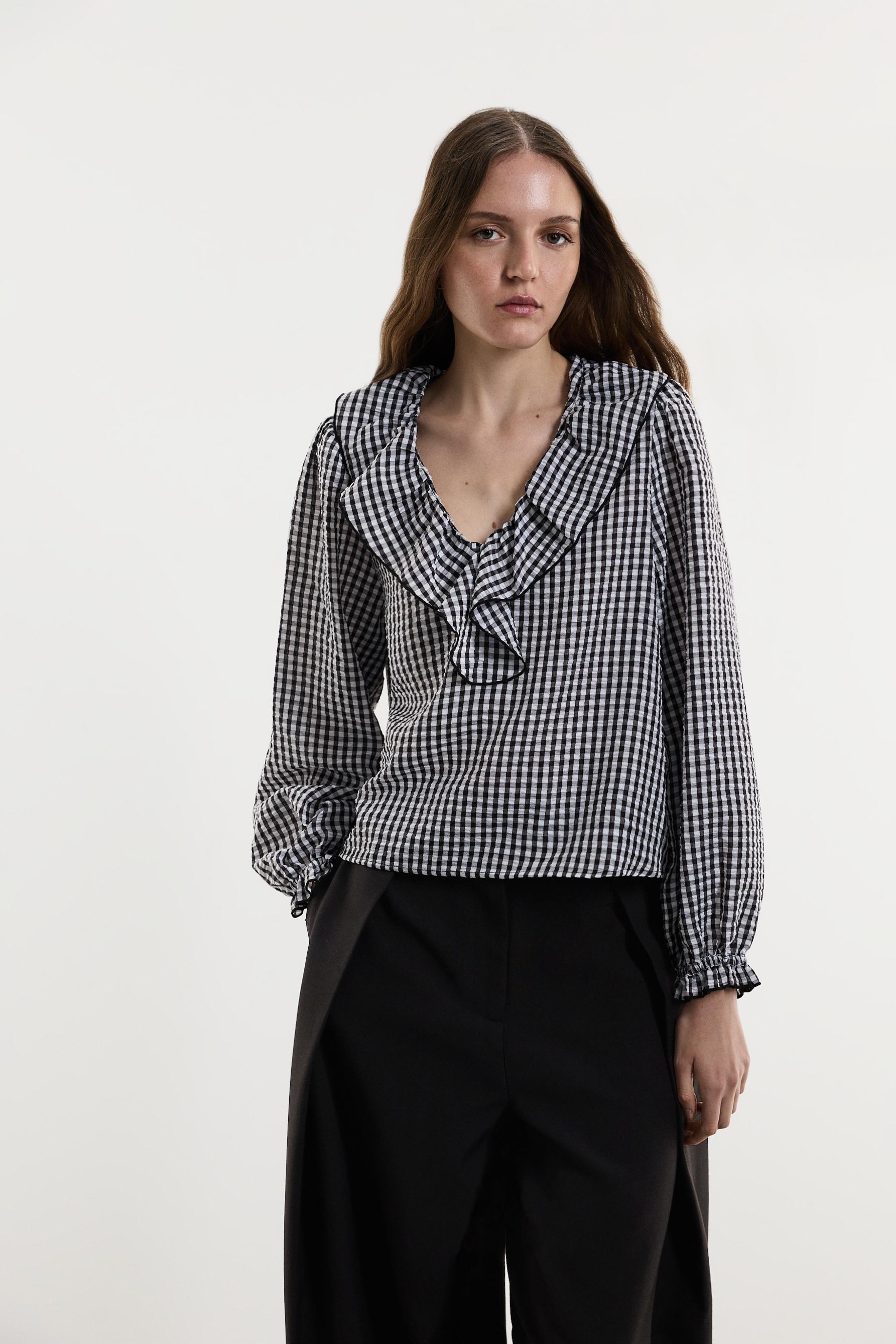 Gingham blouse — WHITE/BLACK
