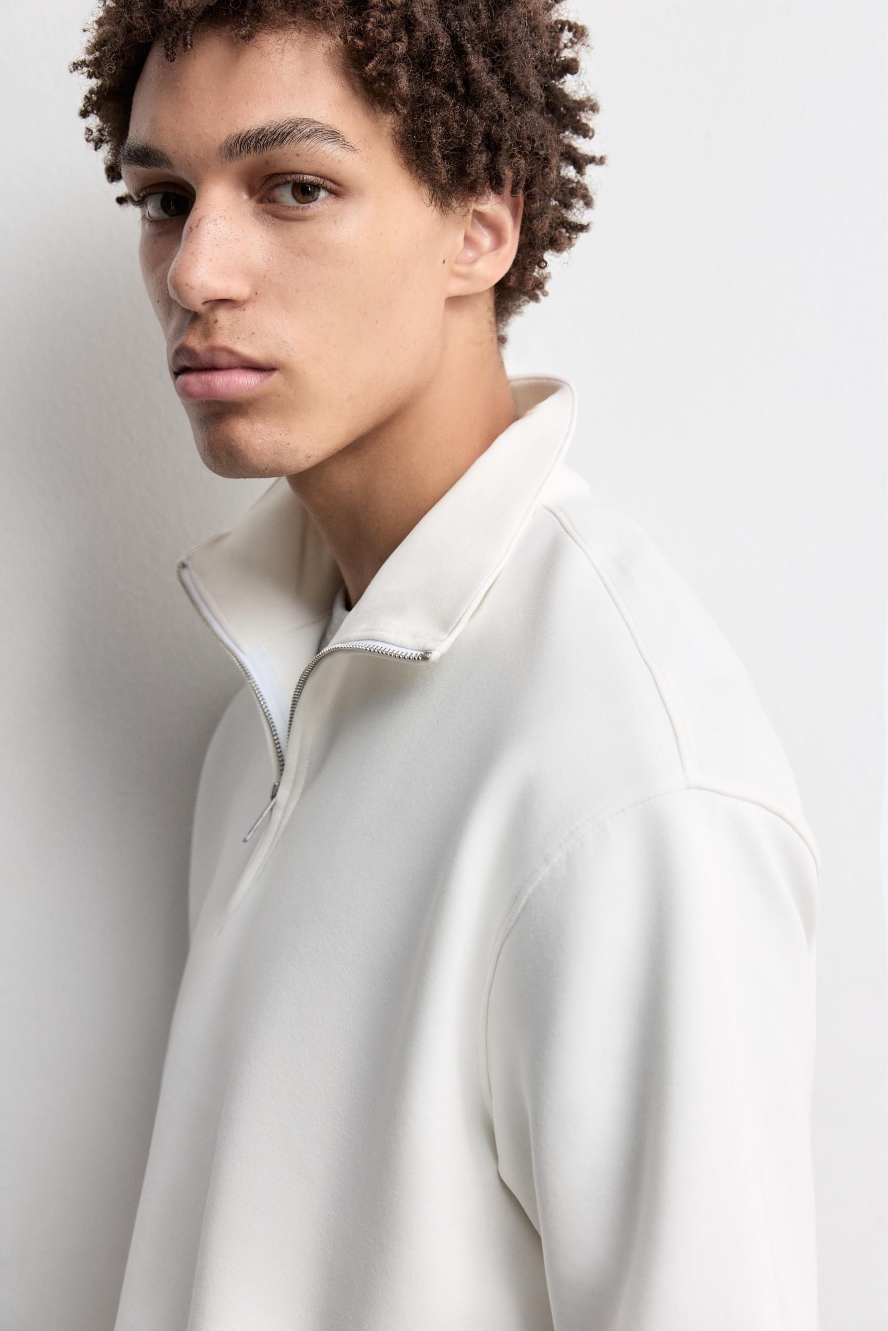 Interlock polo shirt with zip — OFF WHITE