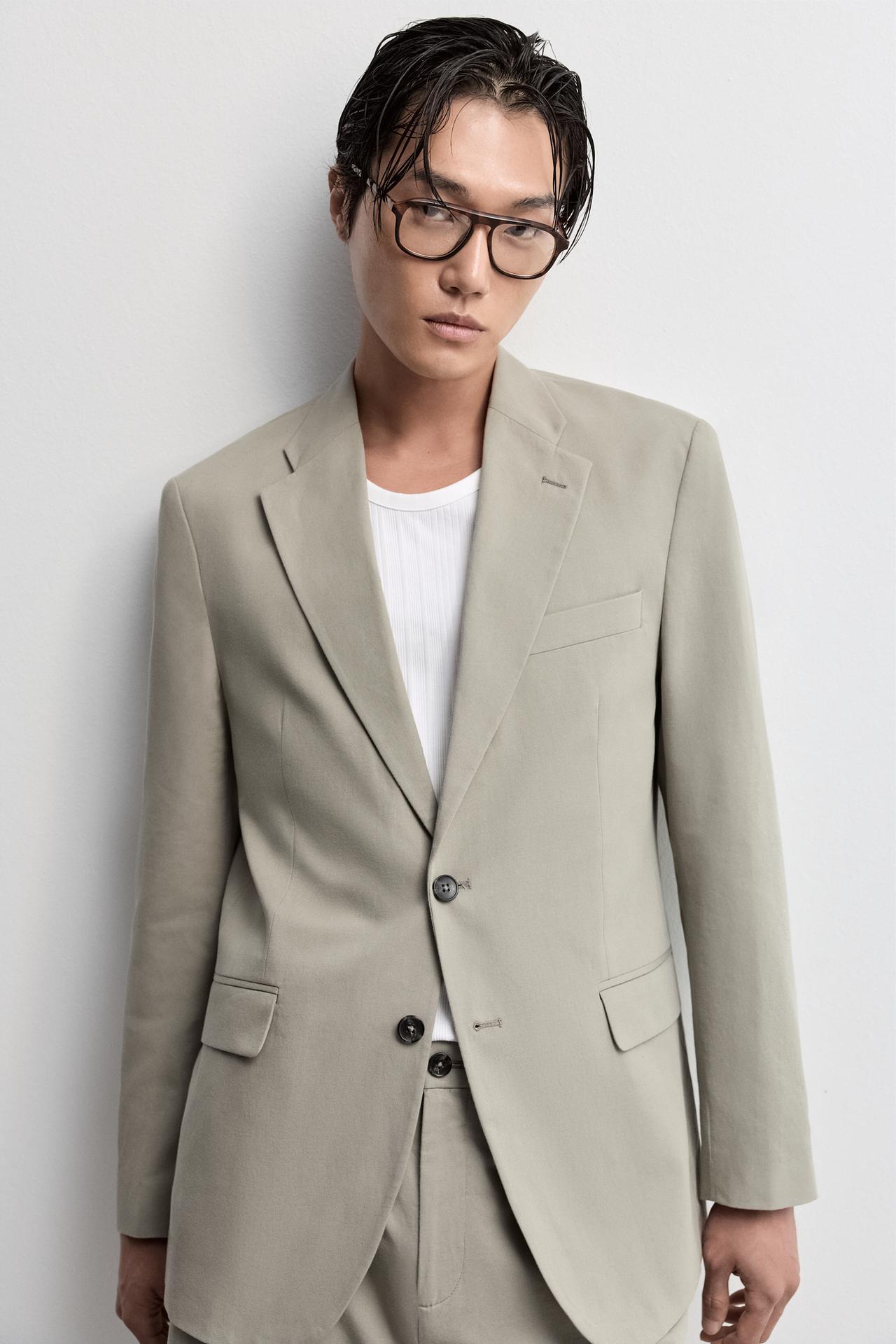Cotton and linen blend blazer — GREEN