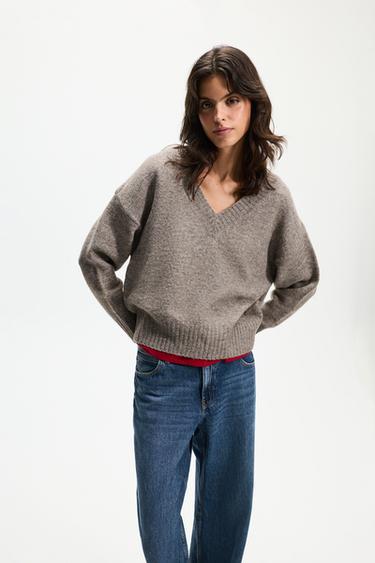 V-neck sweater — TAUPE GREY 2