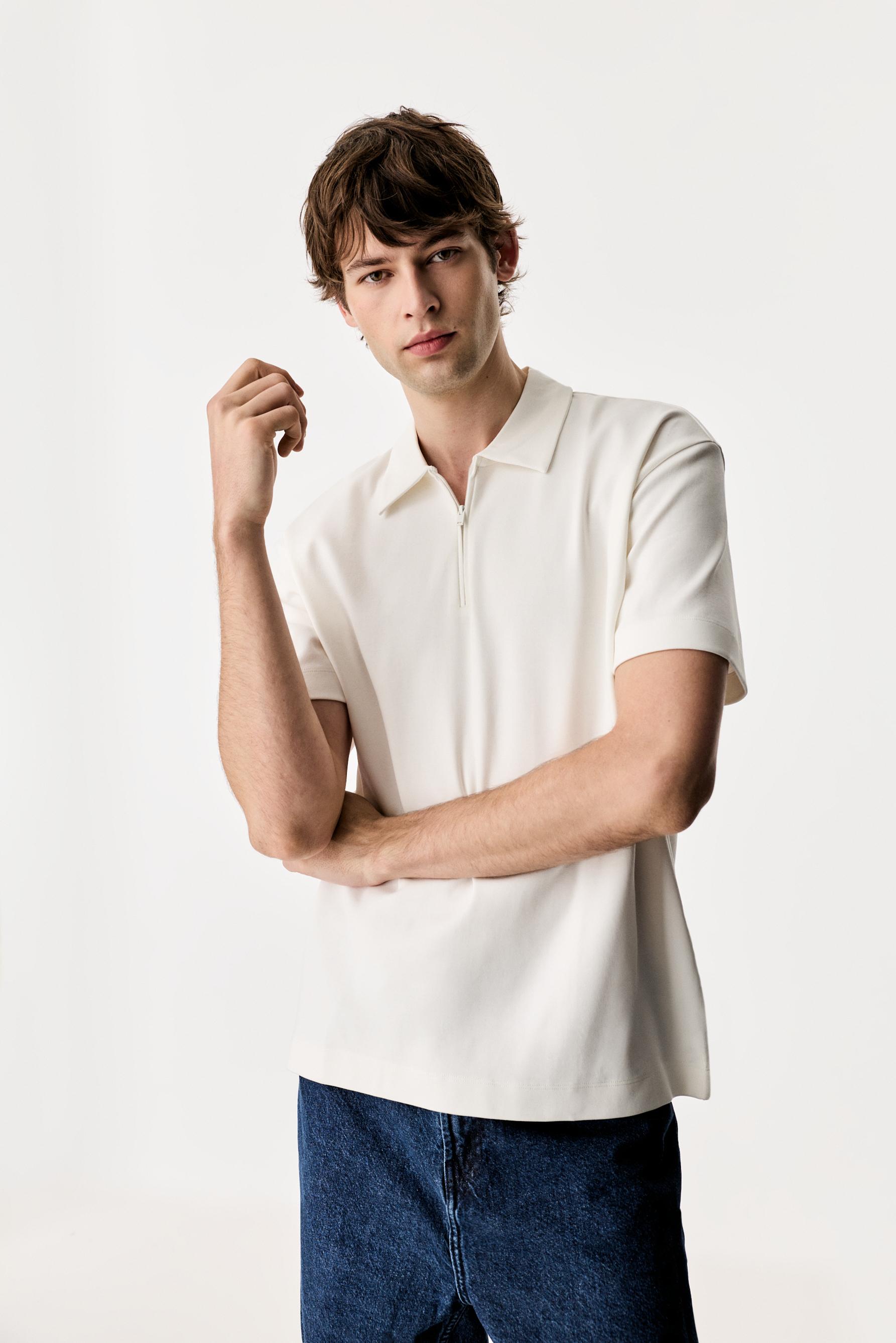 Interlock zip-up polo shirt — OFF WHITE