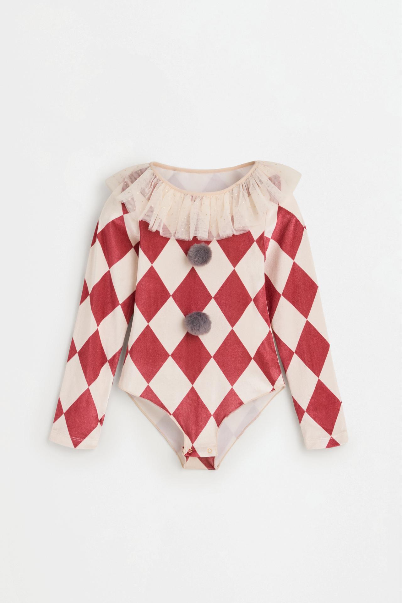 Tulle and suede clown costume — WHITE/RED