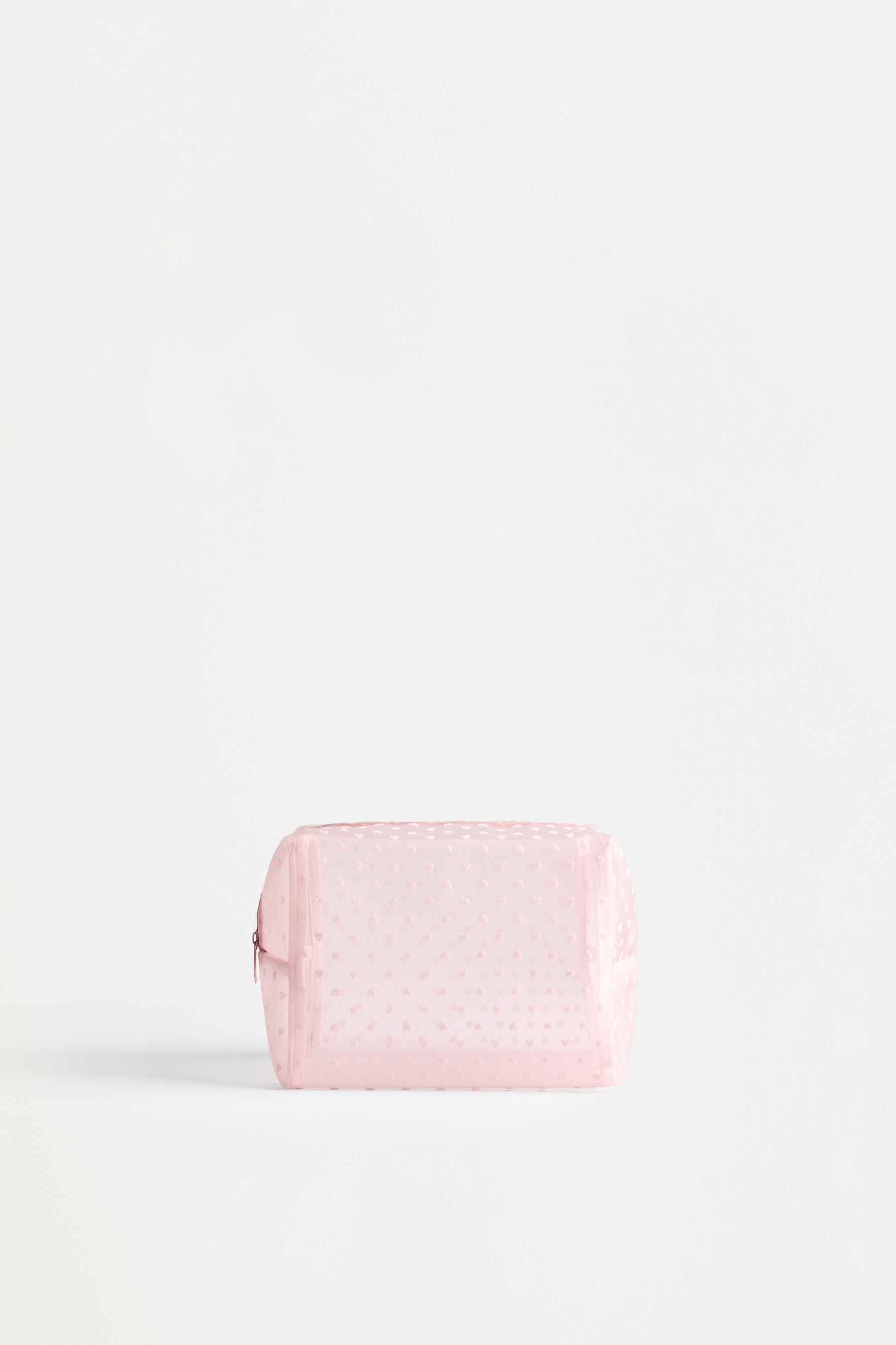 Large heart print toiletry bag — FADED PINK