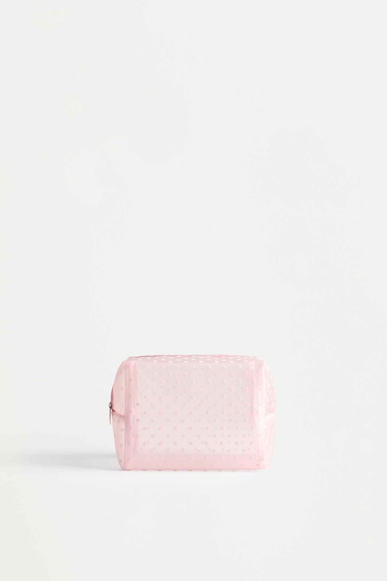 Large heart print toiletry bag — FADED PINK