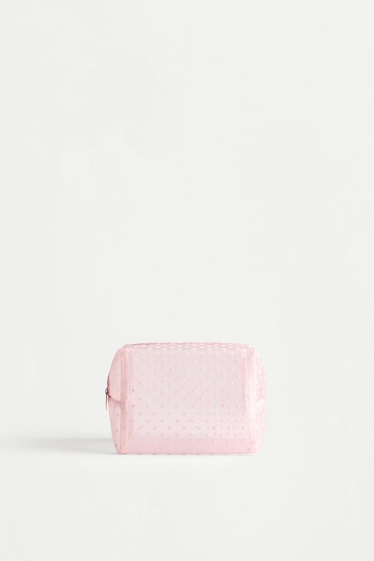 Large heart print toiletry bag — FADED PINK
