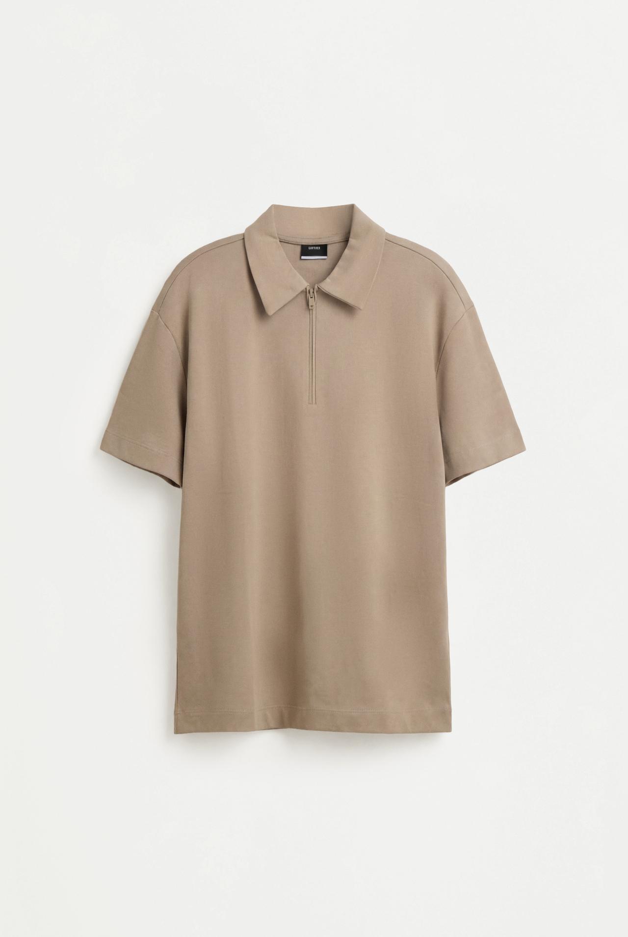 Interlock zip-up polo shirt — CAMEL