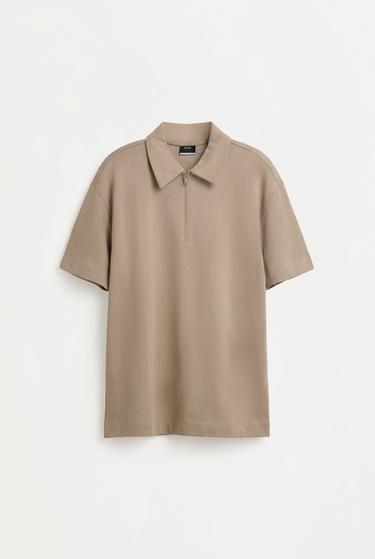 Interlock zip-up polo shirt — CAMEL 6