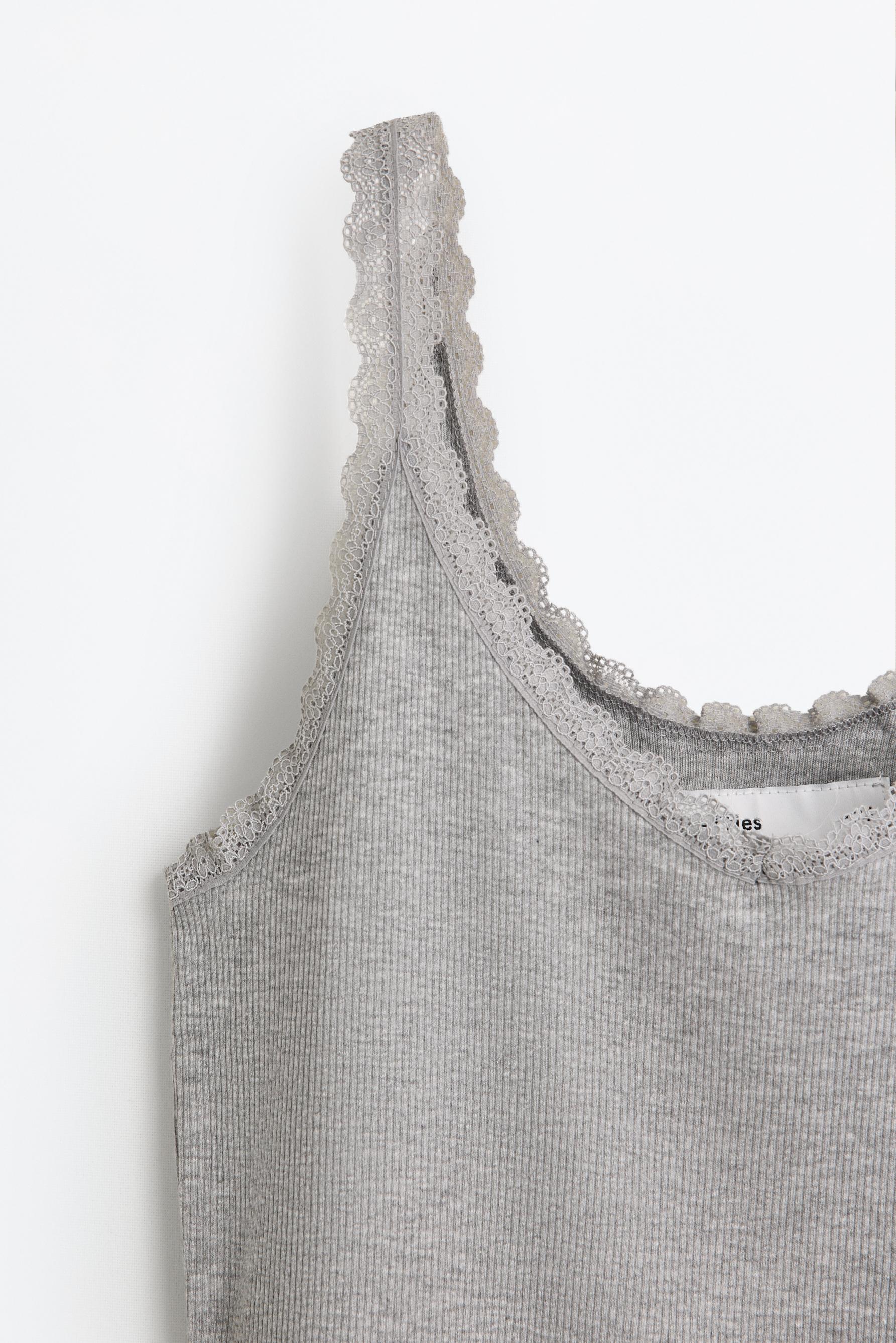 Ribbed top with blonde lace detail — GREY MARL