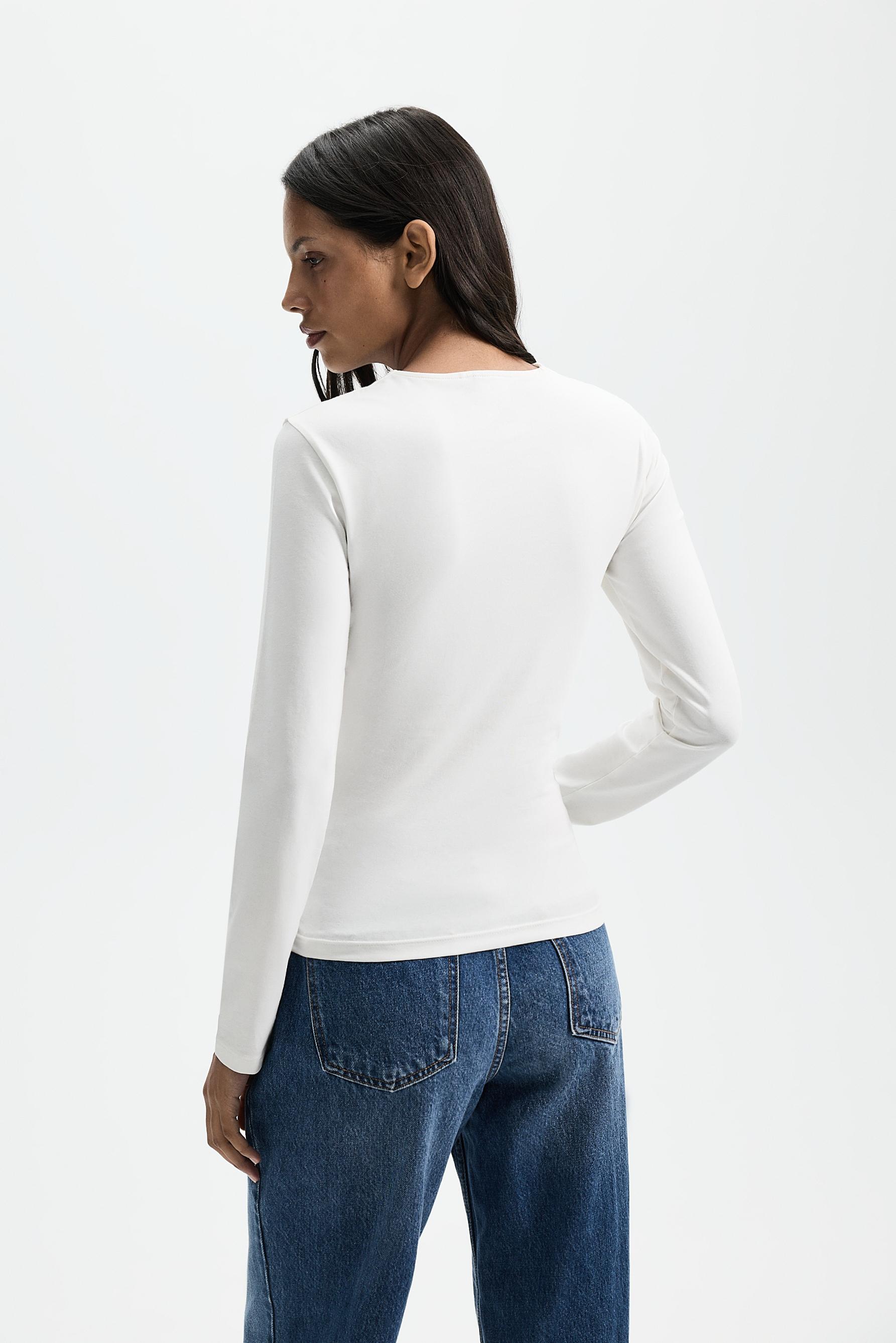 Long sleeve V-neck T-shirt — OFF WHITE