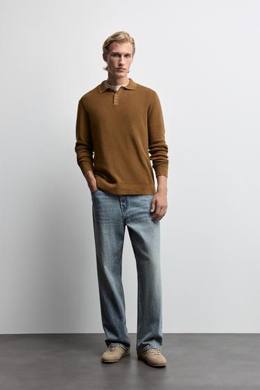 Button knit polo shirt — TOBACCO BROWN 2