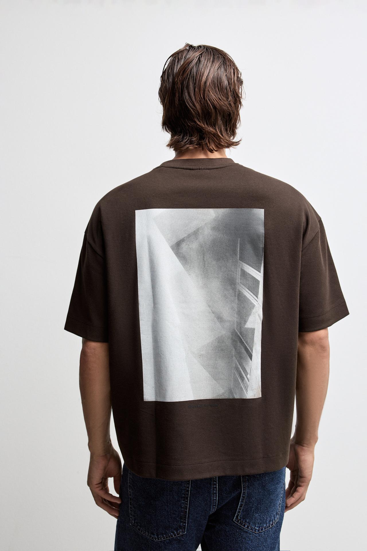 Printed interlock T-shirt — DARK BROWN