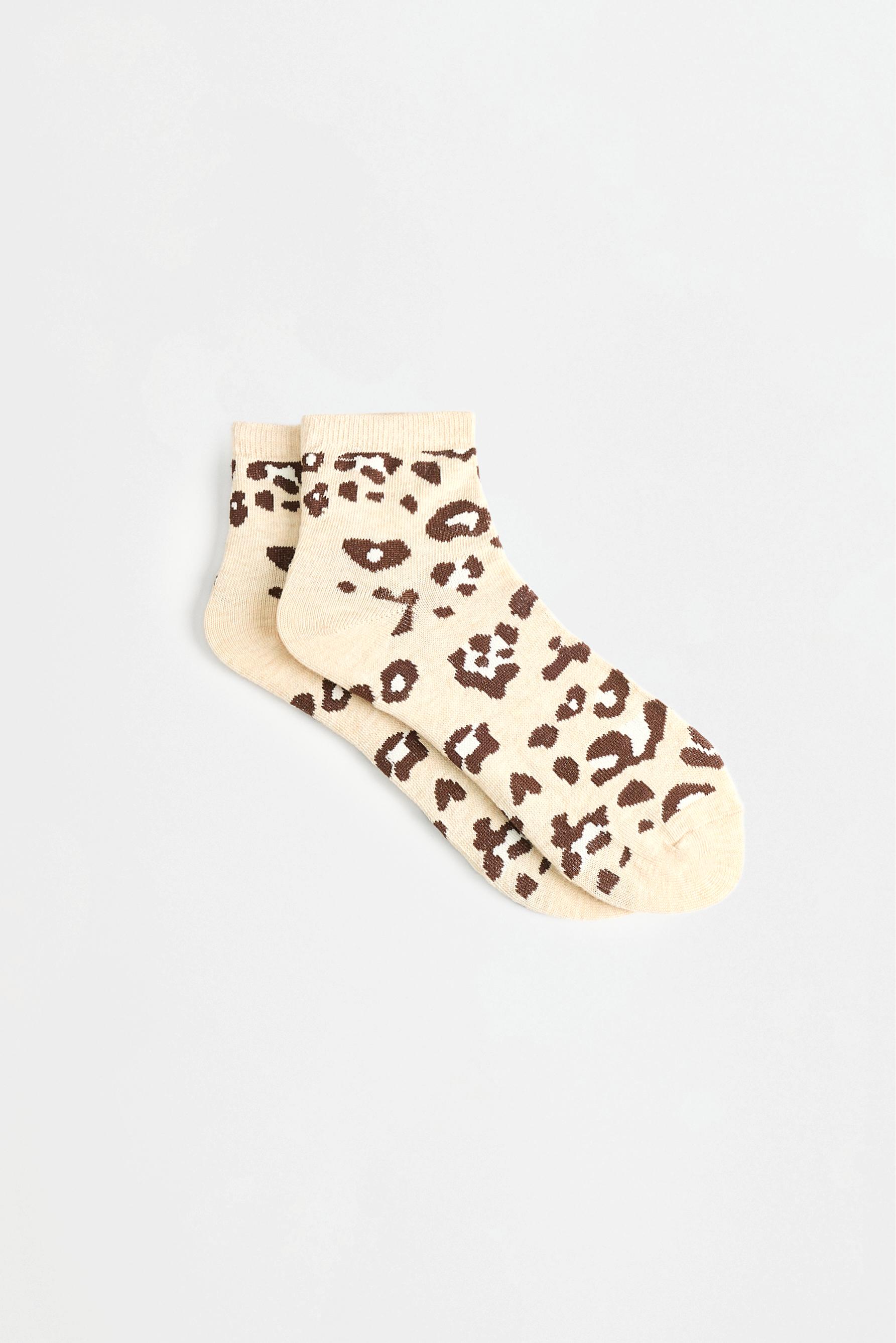 Animal Print Ankle Socks (4-Pack) — BROWN TONES