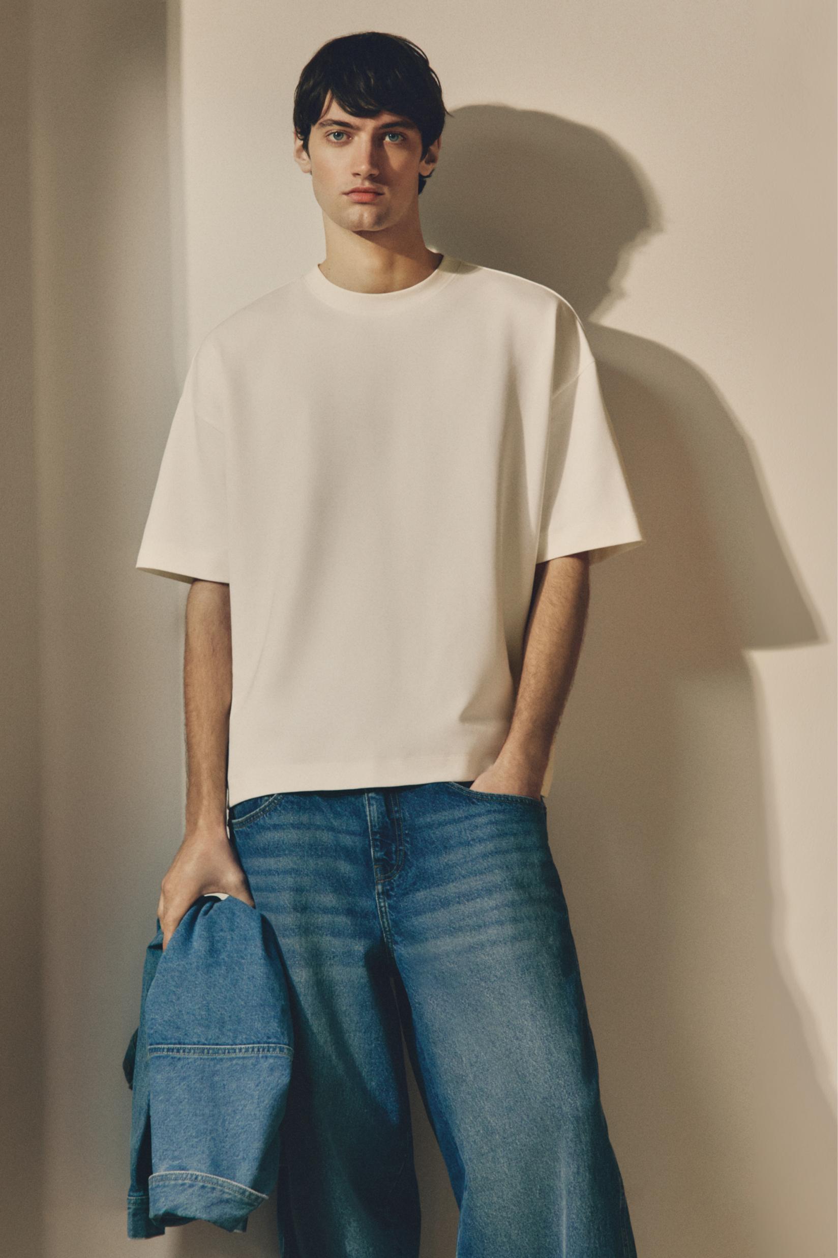 Interlock neoprene-effect T-shirt — OFF WHITE