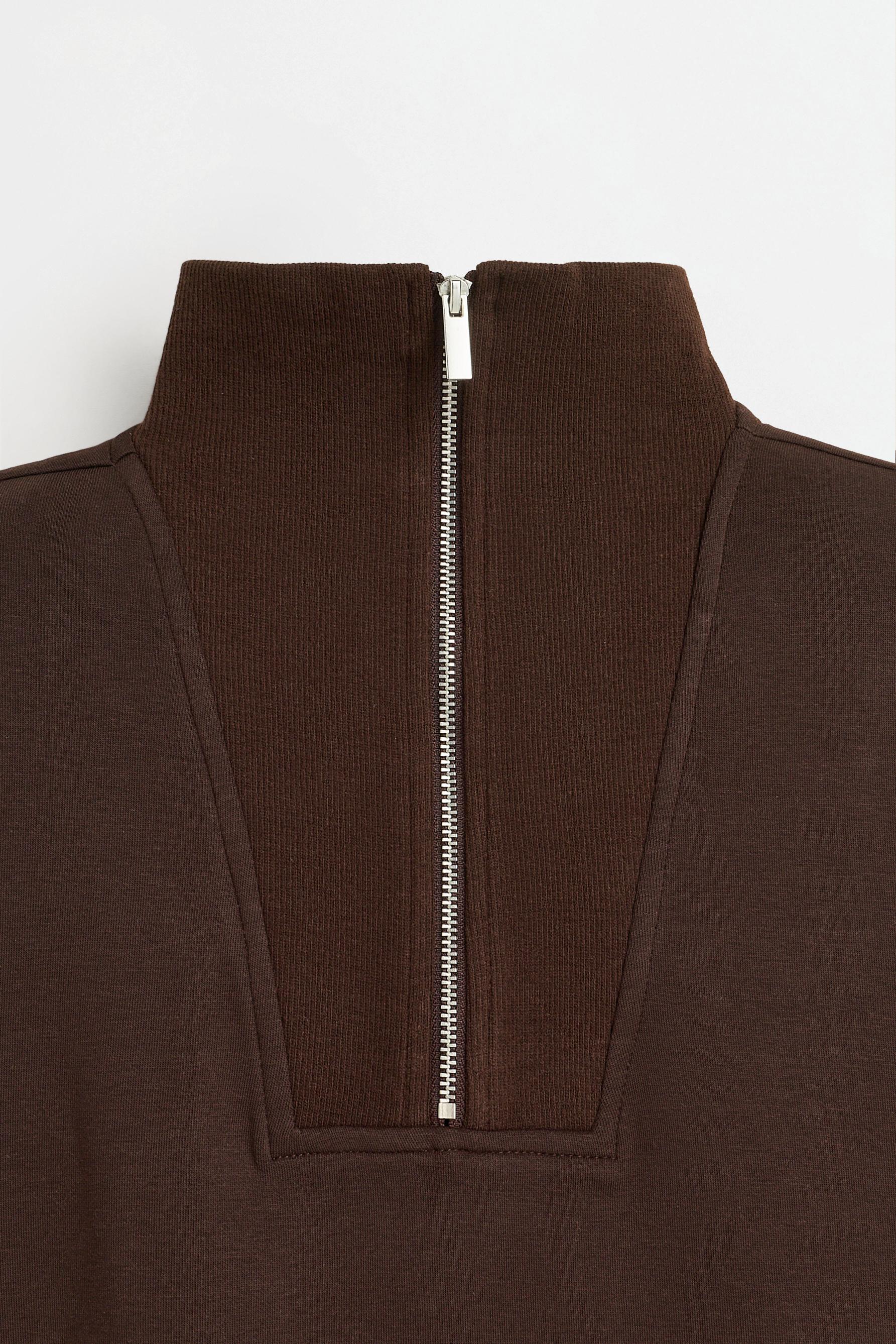 Basic quarter-zip sweatshirt — CHOCOLATE
