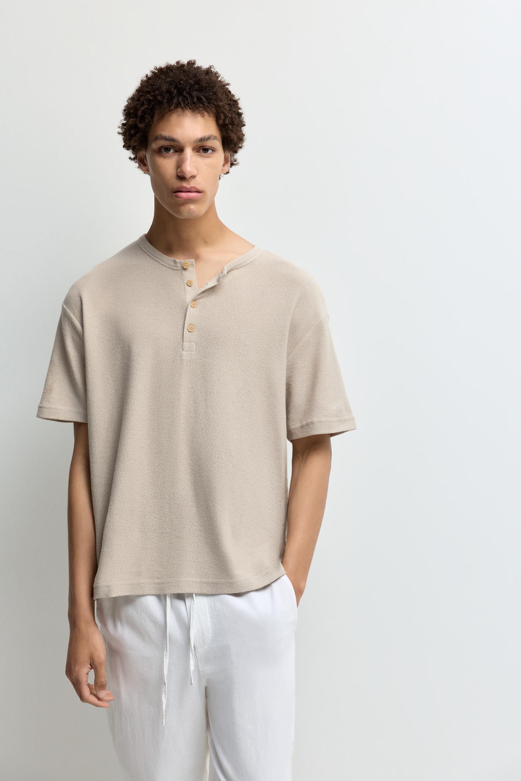 Rustic henley T-shirt — CAMEL