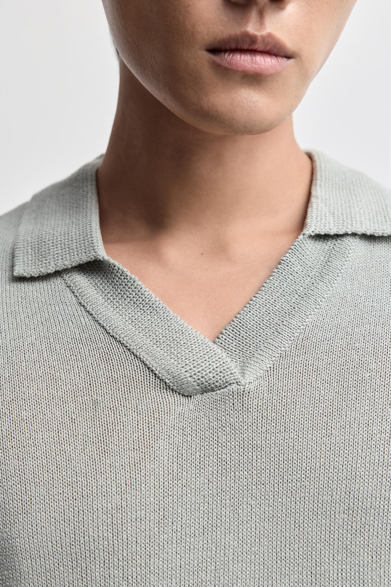 Linen blend knit polo shirt — WATER GREEN