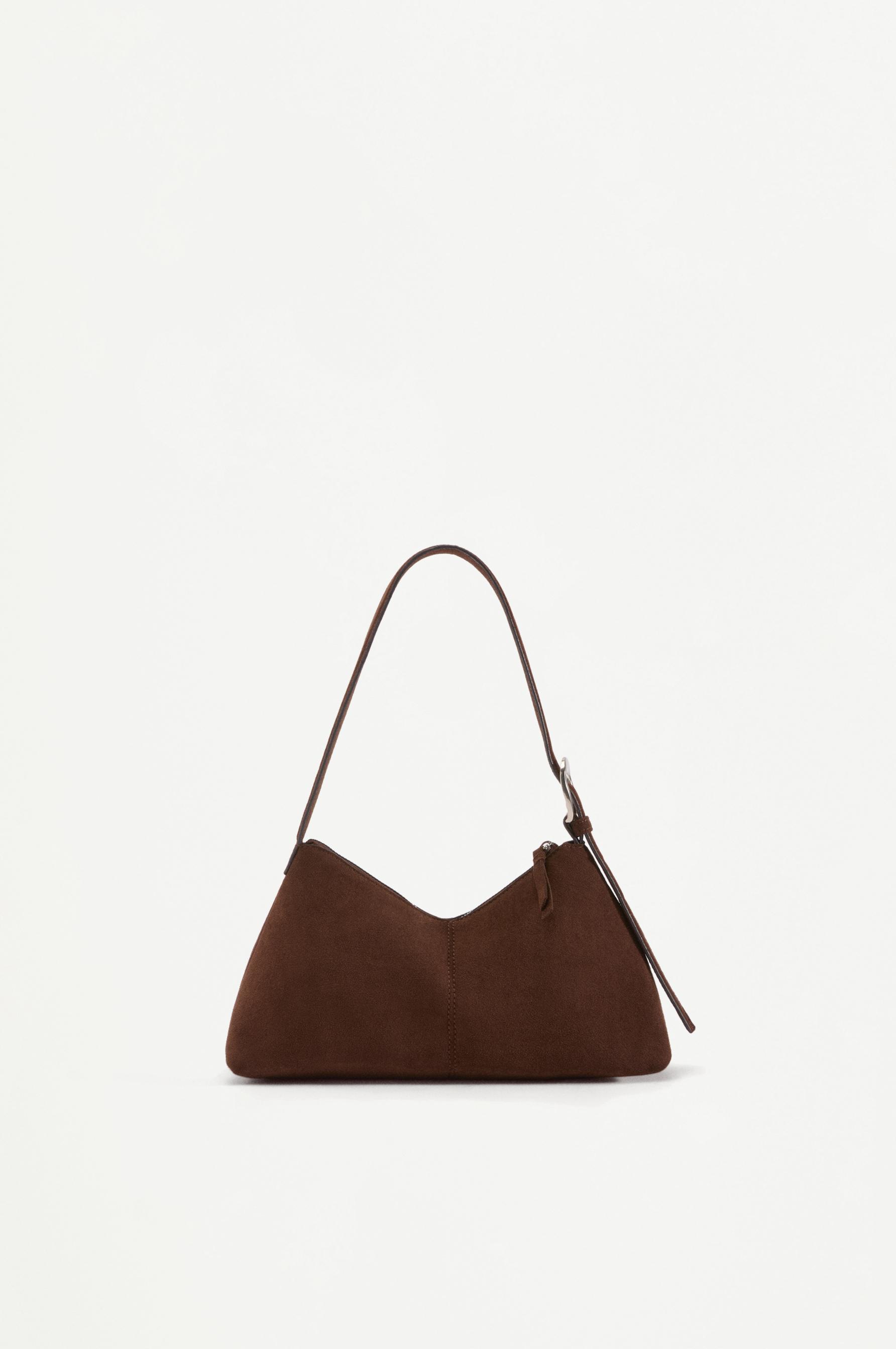 Faux suede shoulder bag — BROWN
