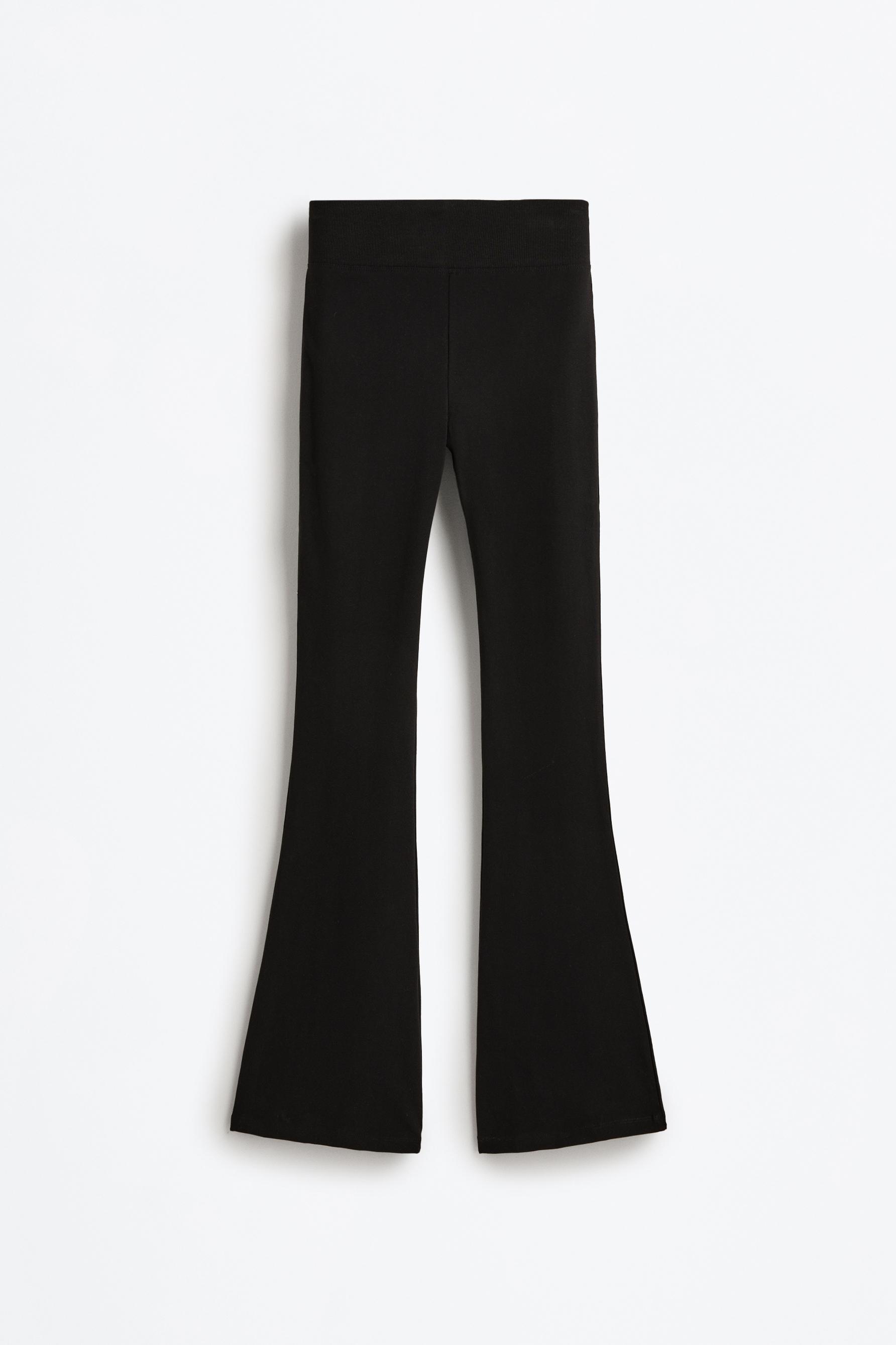 Bell bottom leggings with ribbed waist — BLACK