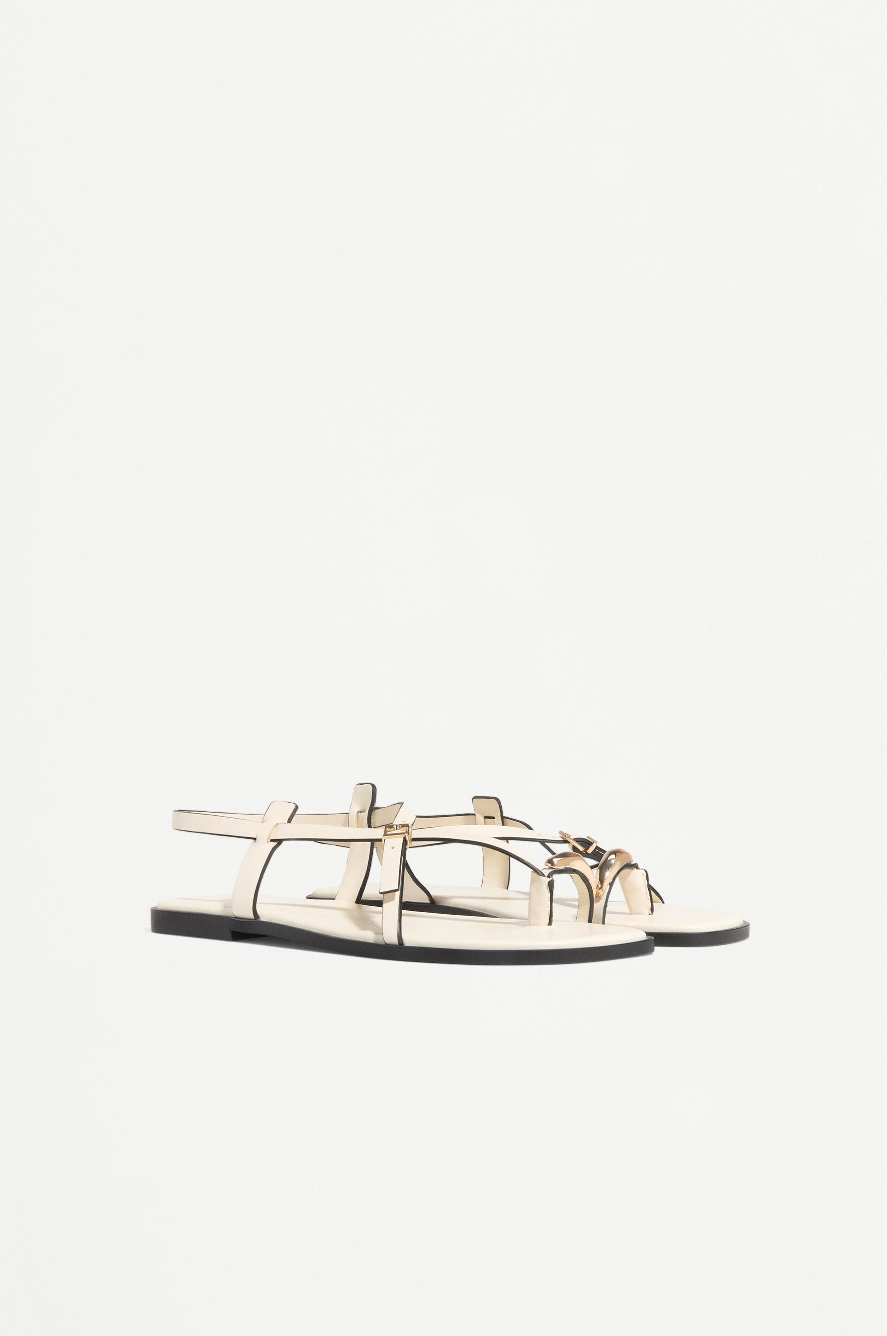 Flat slider sandal with metal detail — WHITE