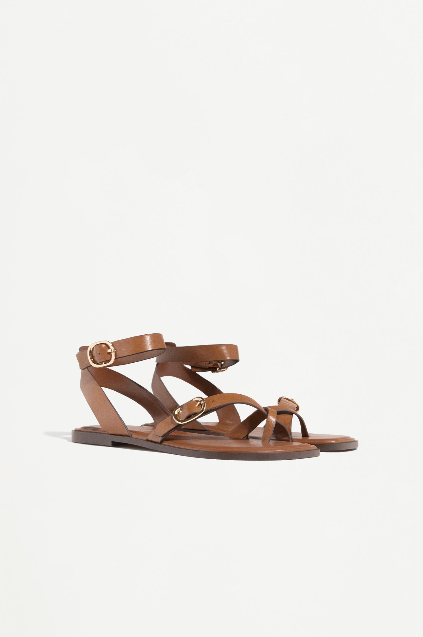 Strappy flat slider sandals — LEATHER
