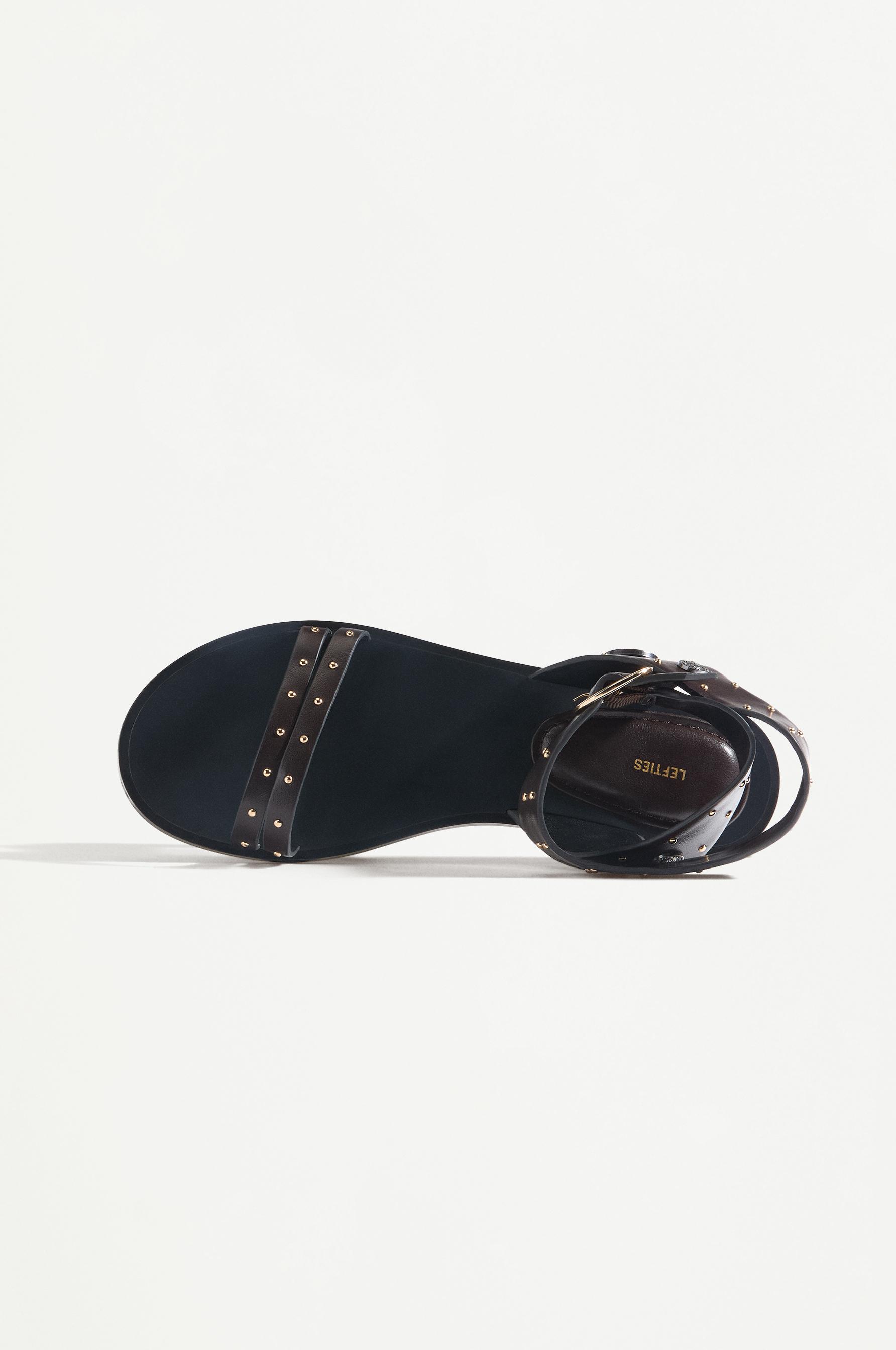 Studded flat slider sandals — BROWN