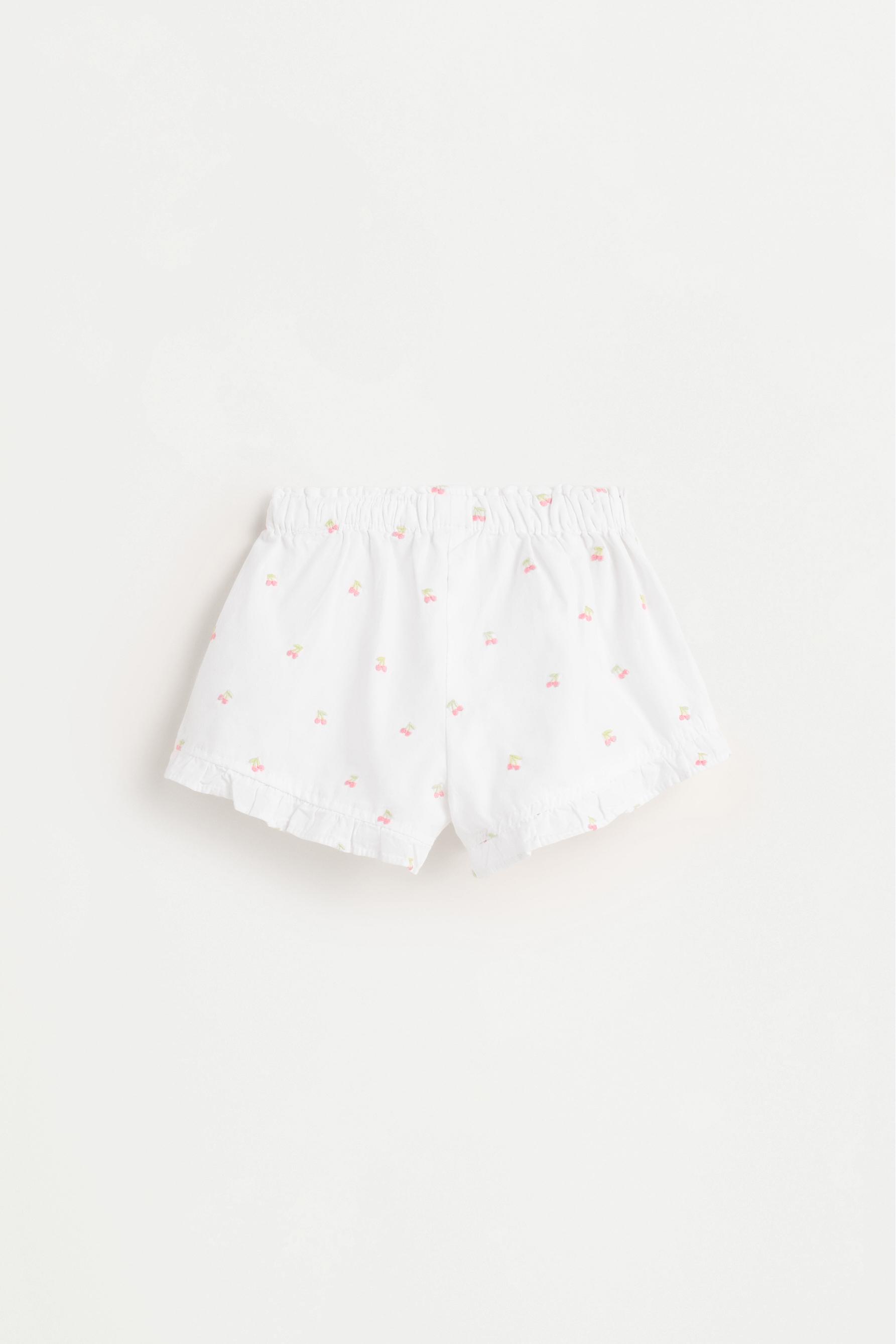Cherry embroidered blouse and shorts co-ord — WHITE
