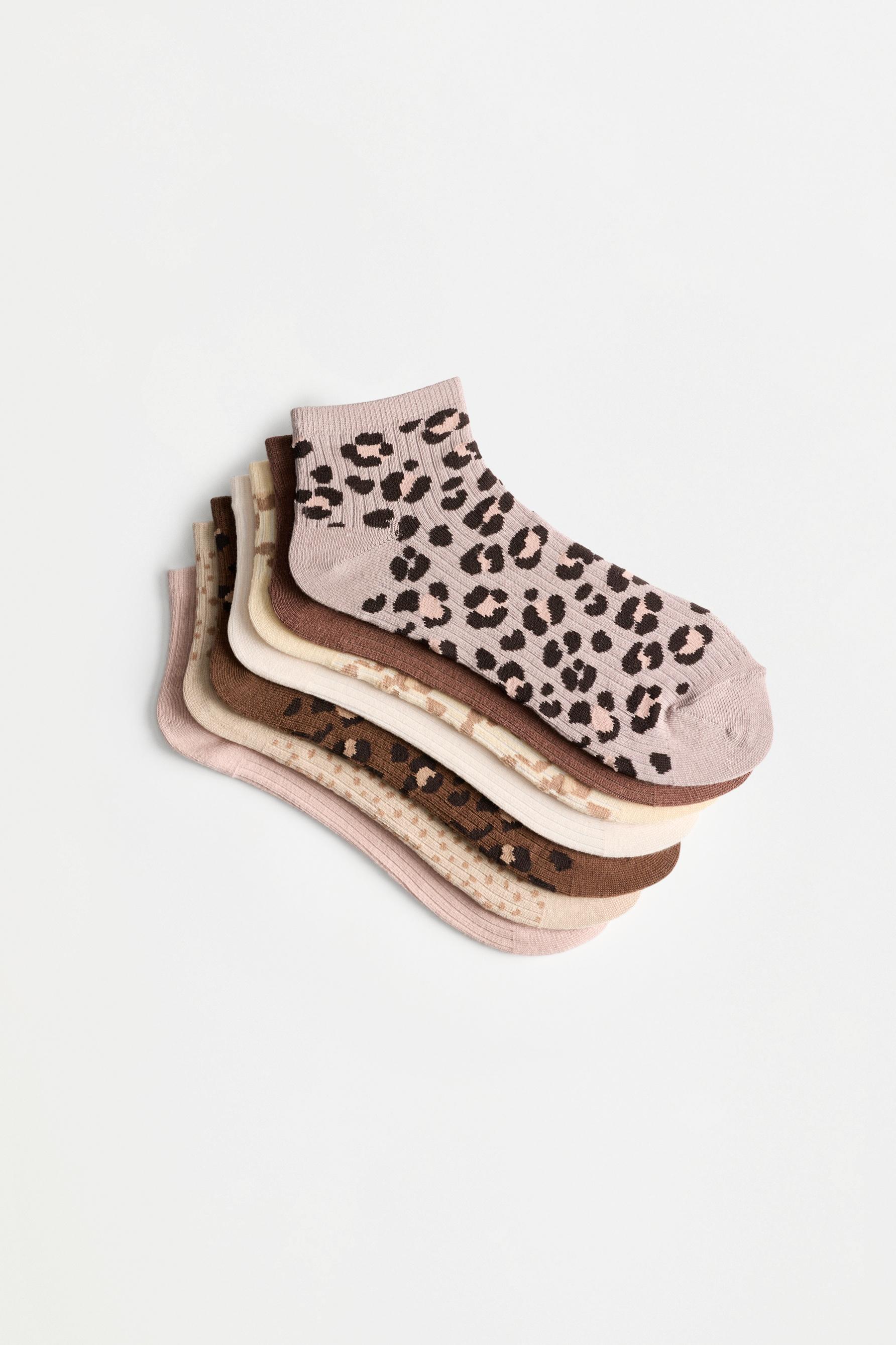 7-Pack of contrast ankle socks — LEOPARD PRINT
