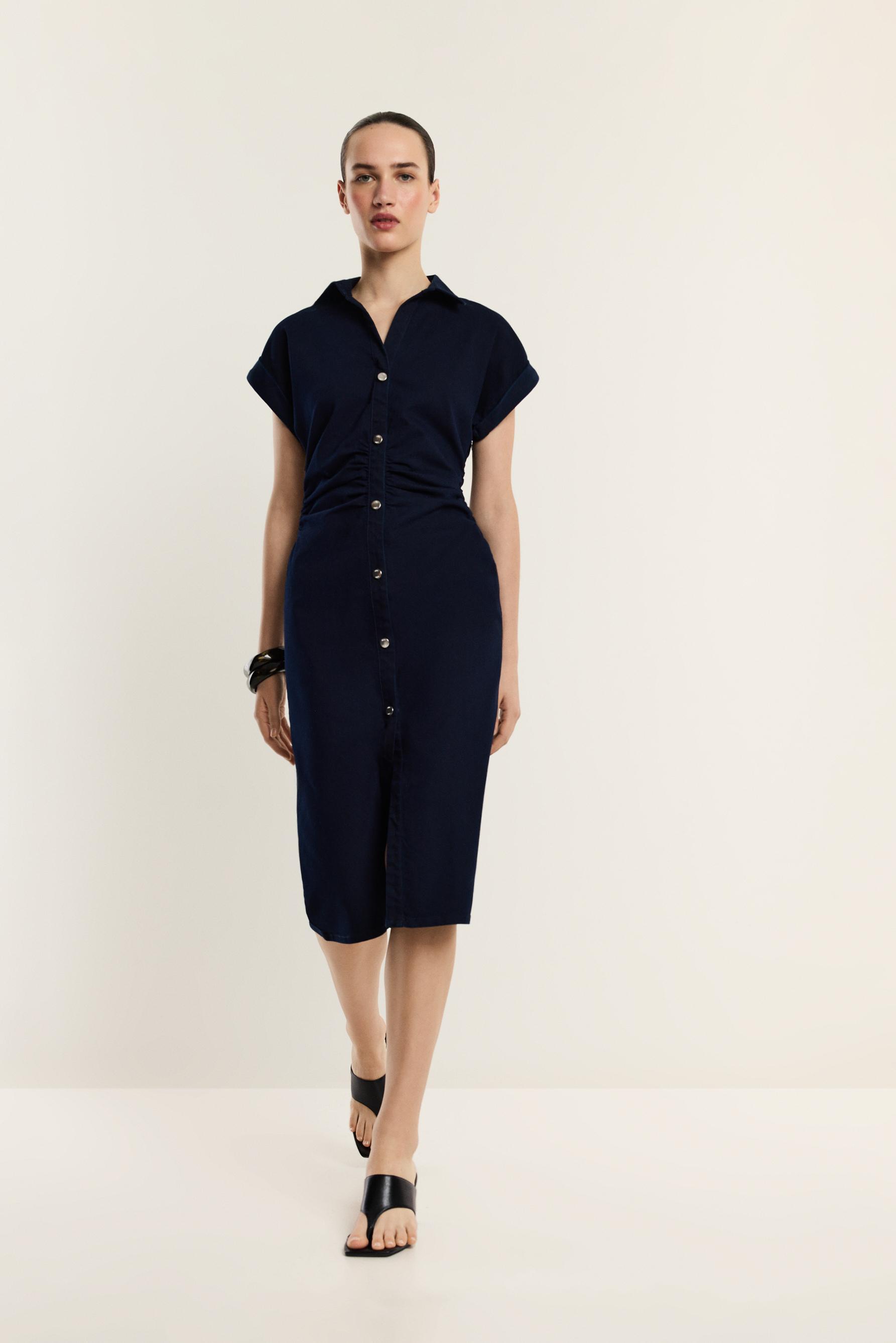 Denim midi button dress — BLUE (alternate view)